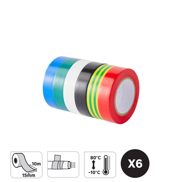 Lot de 6 rubans adhésifs, L.10 m x l.15 mm multicouleur, LEXMAN