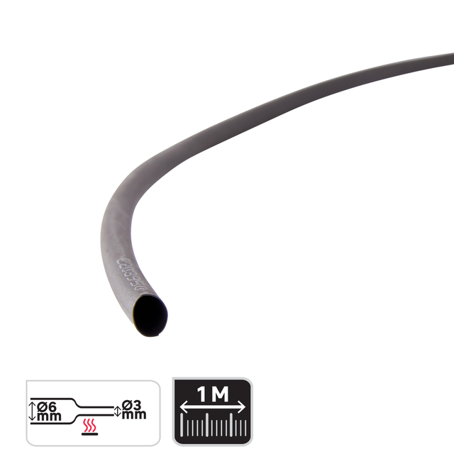 Gaine thermorétractable noir, L.1 m x l.0 mm, Diam.6 mm, LEXMAN