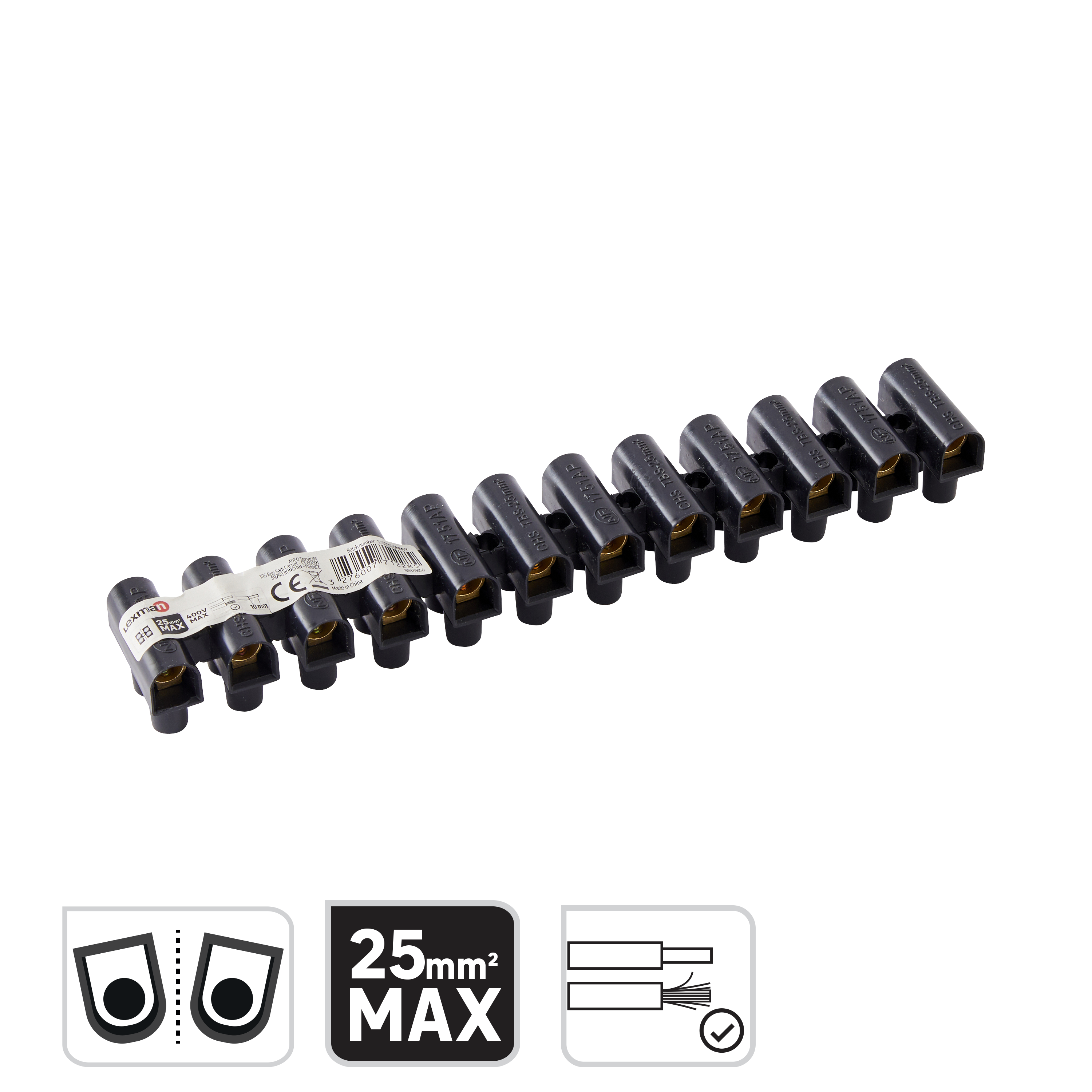 Regleta 12 polos 25mm negra LEXMAN - 2