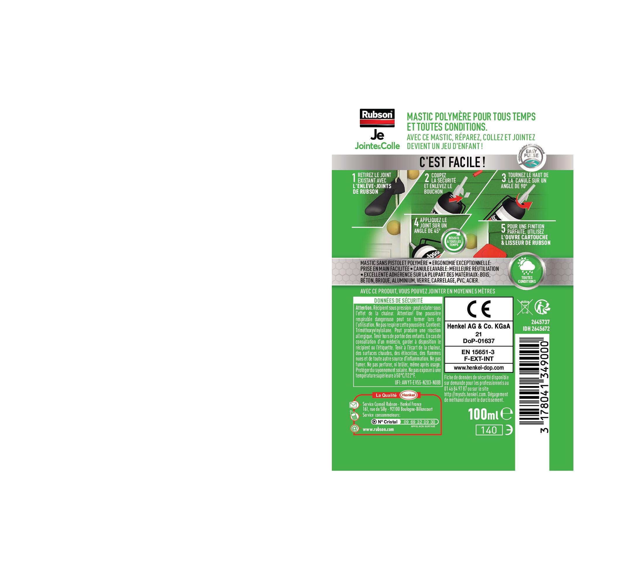 Mastic d'étanchéité Je jointe et colle RUBSON blanc 100ml - 5