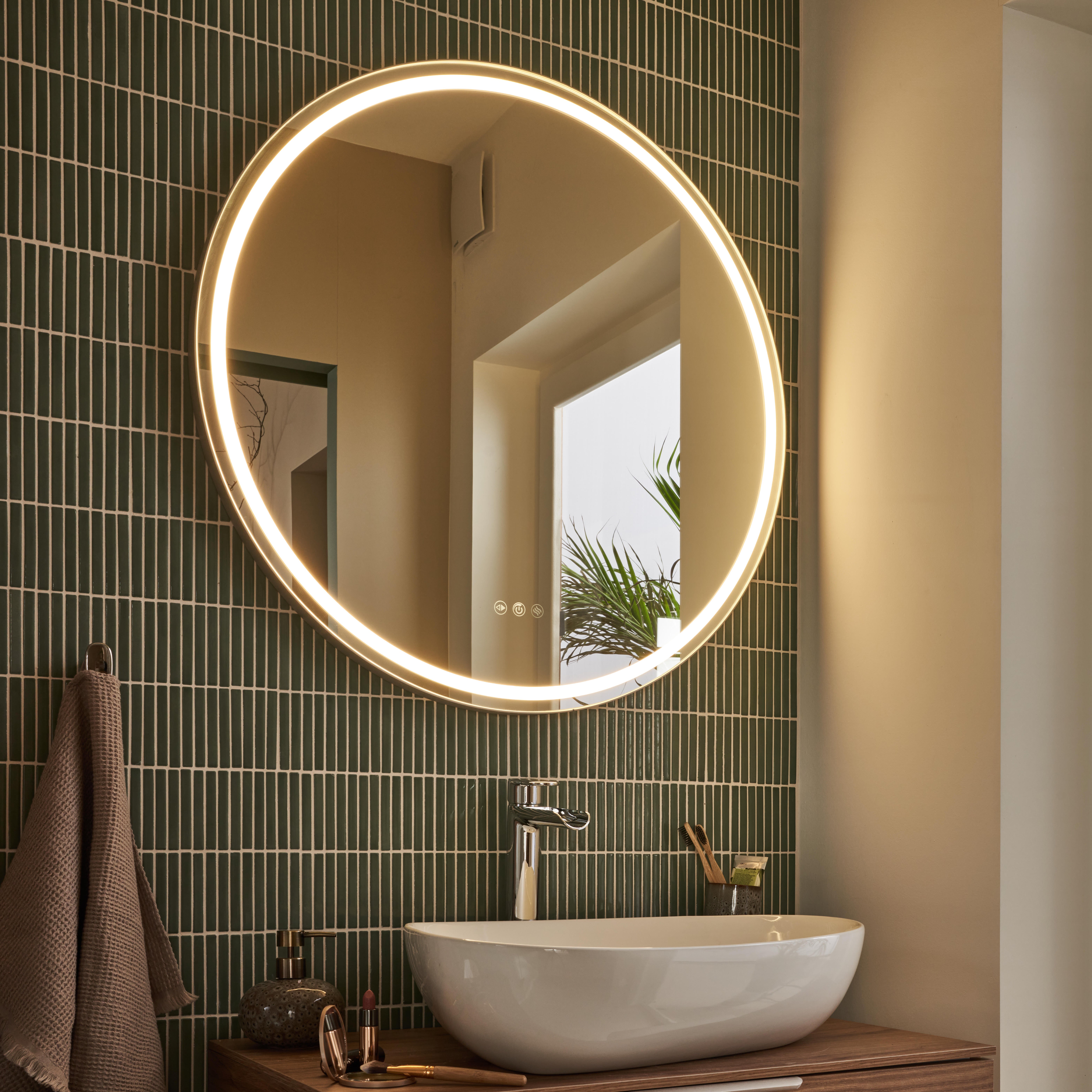 Espejo de baño redondo con luz LED ambiente New Frame 80 cm de diámetro con antivaho, táctil color plata - 16