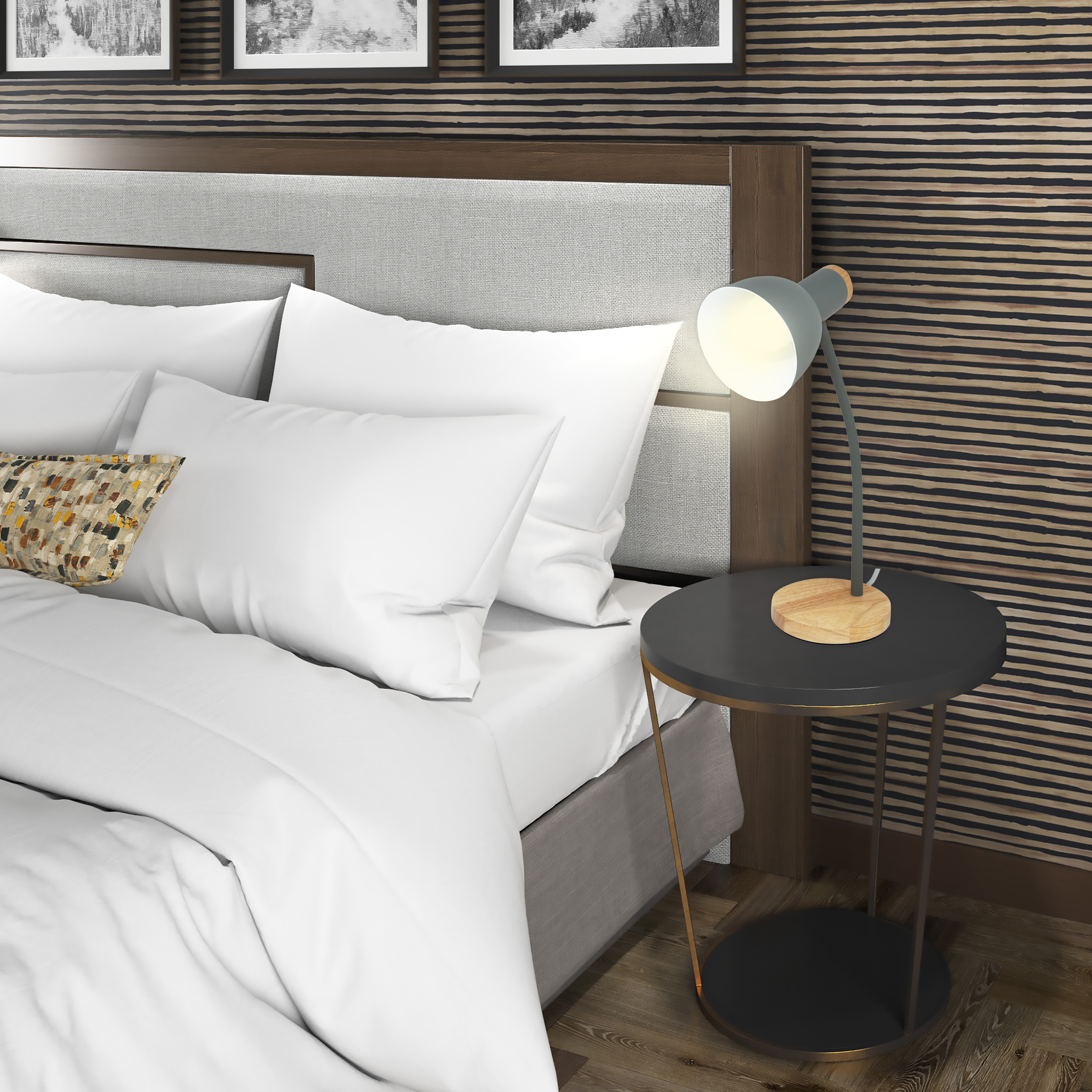 Lámpara de mesa compatible con casquillo E27 con articulación Pohesi INSPIRE con estructura bambú verde pantalla verde de PVC alimentación a red - 2