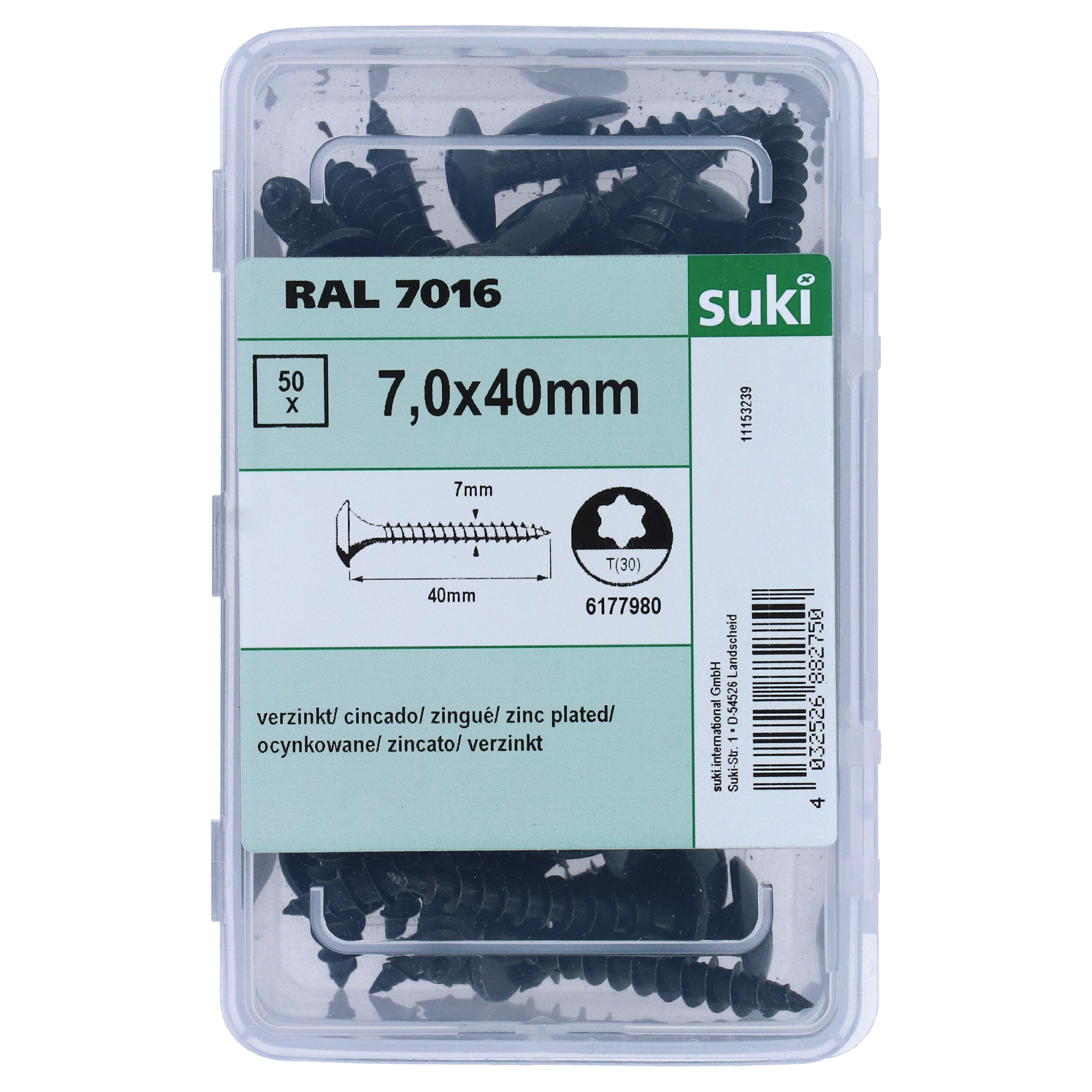 Tornillo gris 7x40 RAL7016 T30 (N) para 