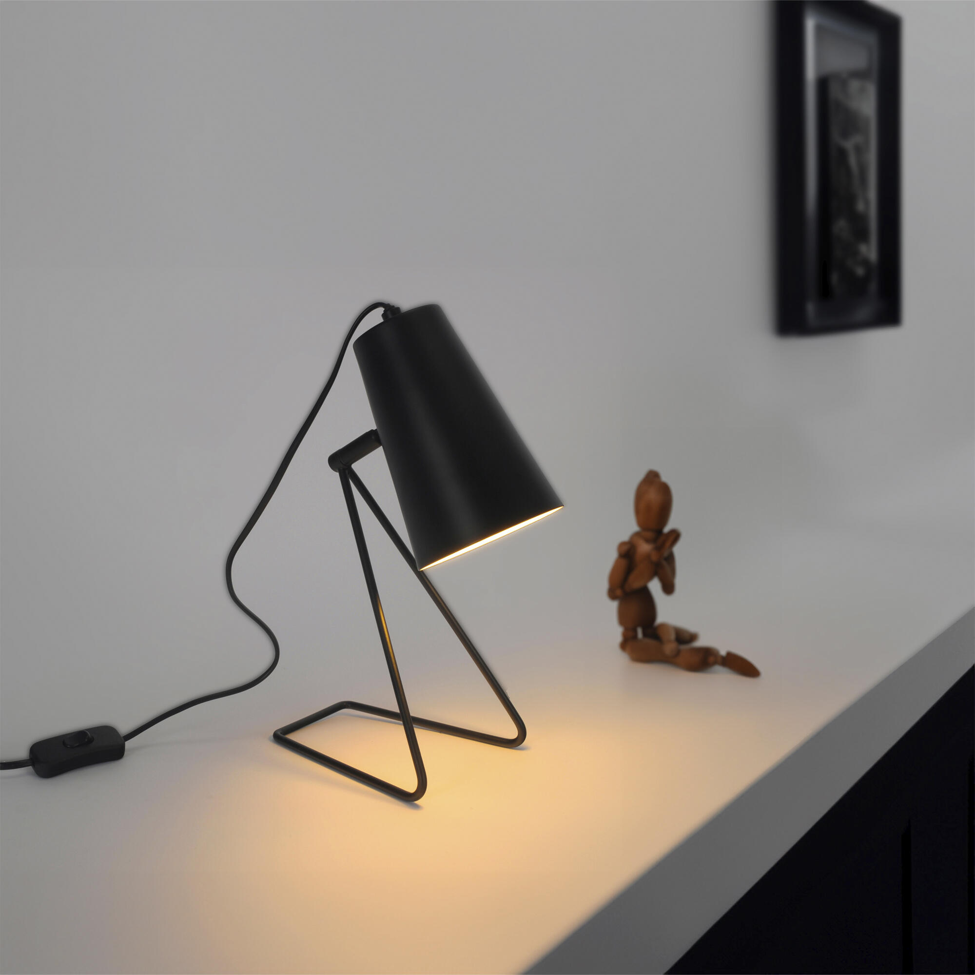 Lámpara de mesa compatible con casquillo E14 Moeta INSPIRE con estructura hierro negro pantalla negra de acero alimentación a red - 2