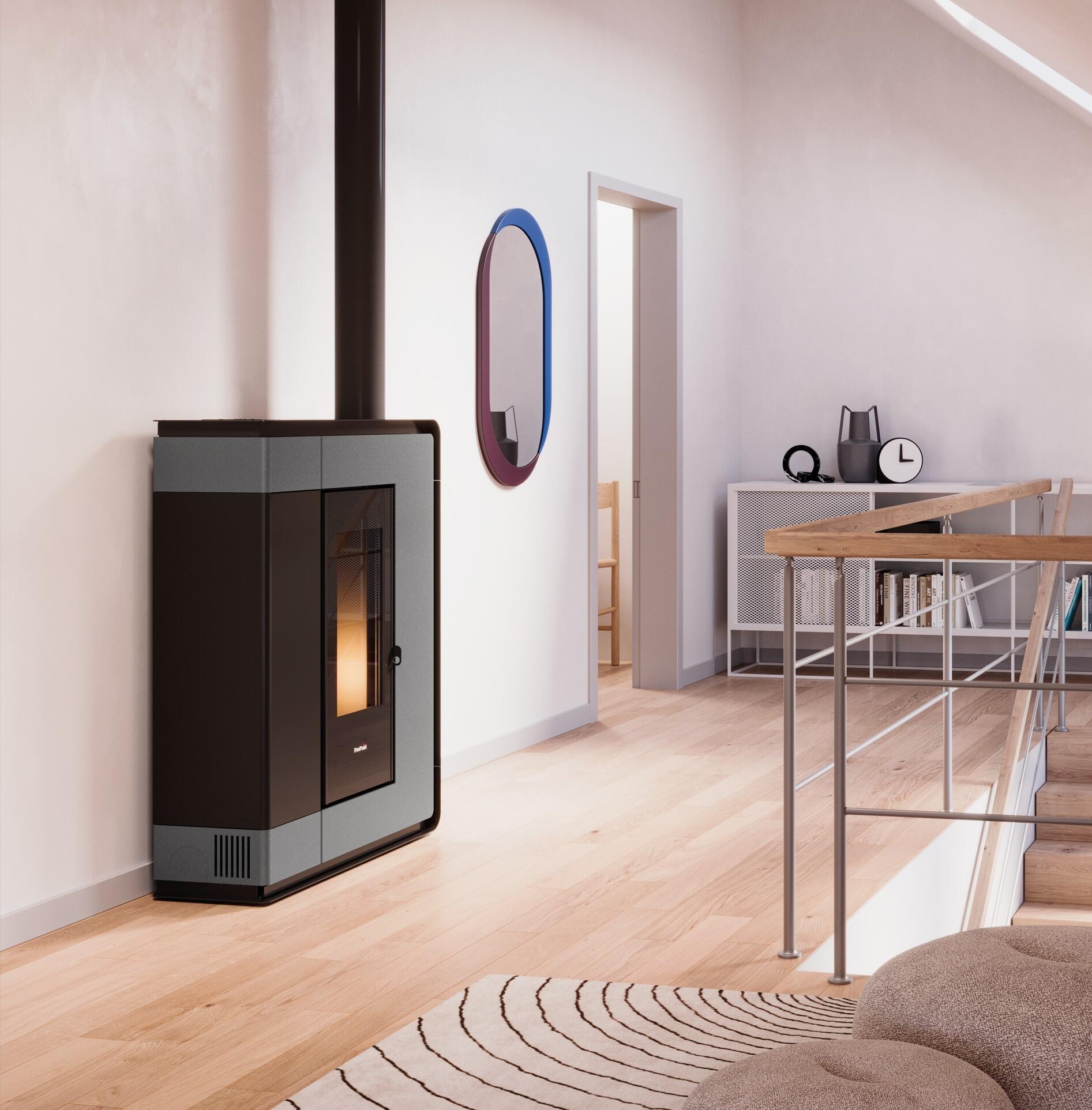 estufa de pellet canalizable freepoint arco 85 kw bronce