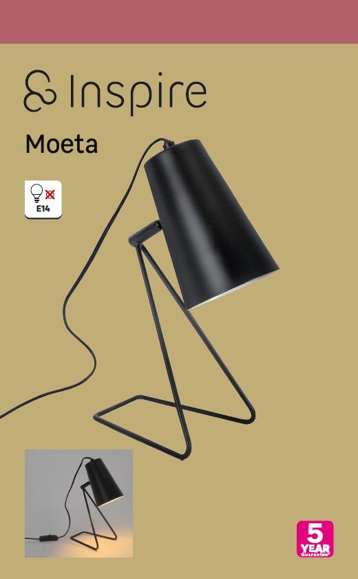 Lámpara de mesa compatible con casquillo E14 Moeta INSPIRE con estructura hierro negro pantalla negra de acero alimentación a red - 5