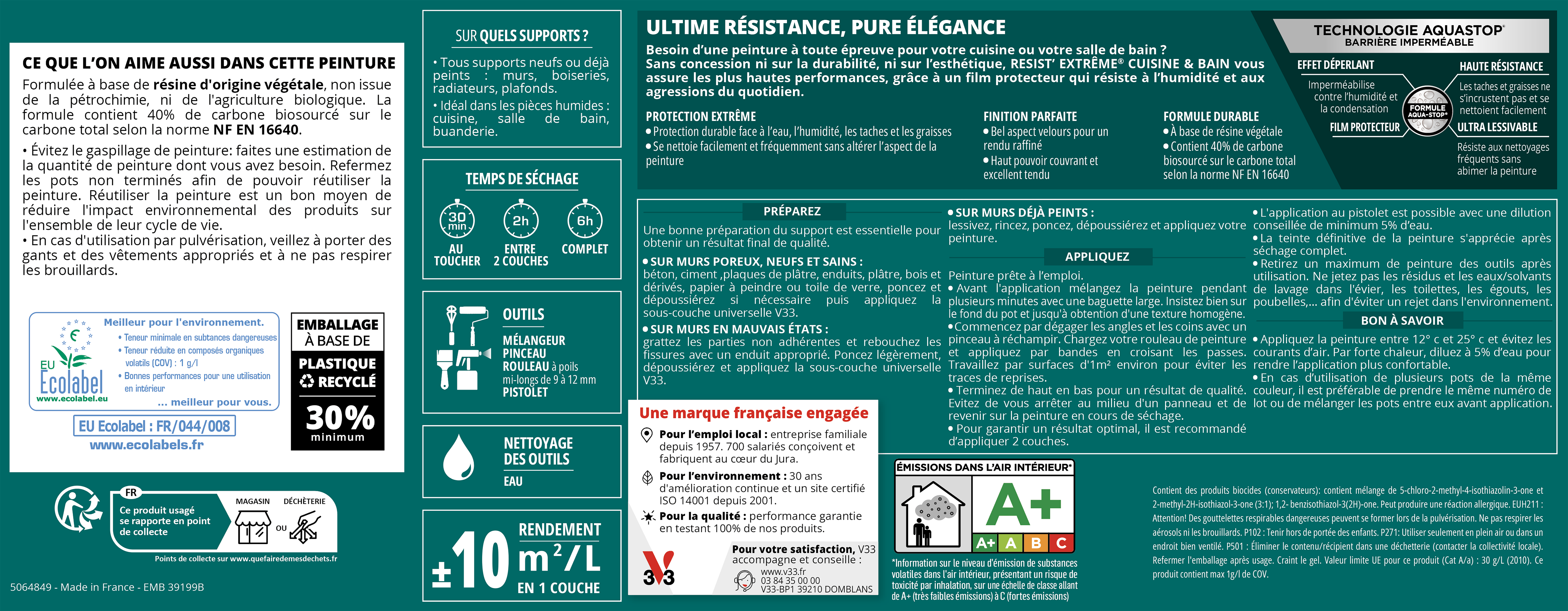 Peinture mur vert sauge velours V33 Resist extrême cuisine et bain 2L - 6