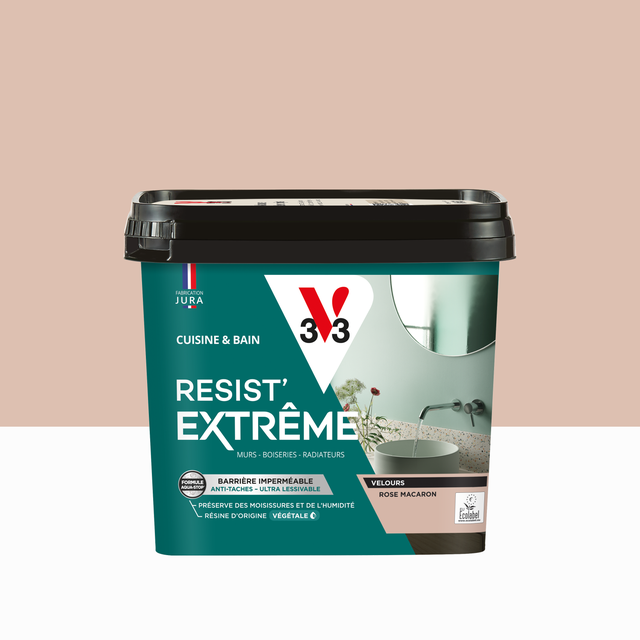 Peinture mur rose macaron velours V33 Resist extrême cuisine et bain 0.75L