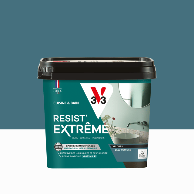 Peinture mur bleu pétrole velours V33 Resist extrême cuisine et bain 0.75L