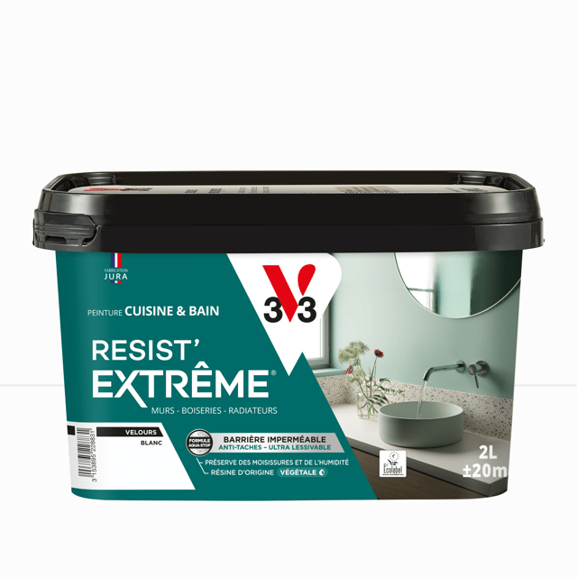 Peinture mur blanc velours V33 Resist extrême cuisine et bain 2L