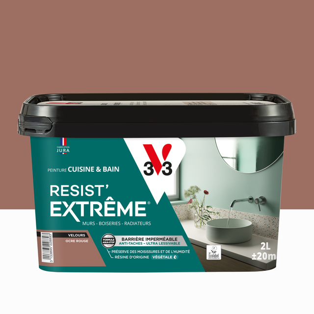 Peinture mur ocre rouge velours V33 Resist extrême cuisine et bain 2L