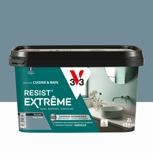 Peinture mur bleu denim velours V33 Resist extrême cuisine et bain 2l