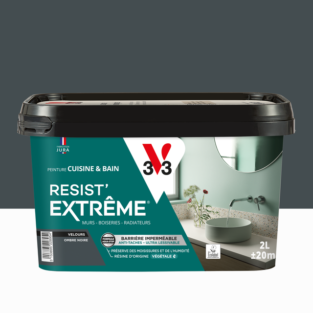 Peinture mur ombre noire velours V33 Resist extrême cuisine et bain 2L