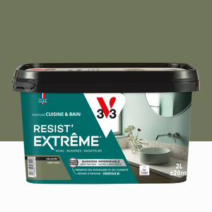 Peinture mur vert kaki velours V33 Resist extrême cuisine et bain 2L Leroy Merlin Les bons plans des petits projets avant l'été