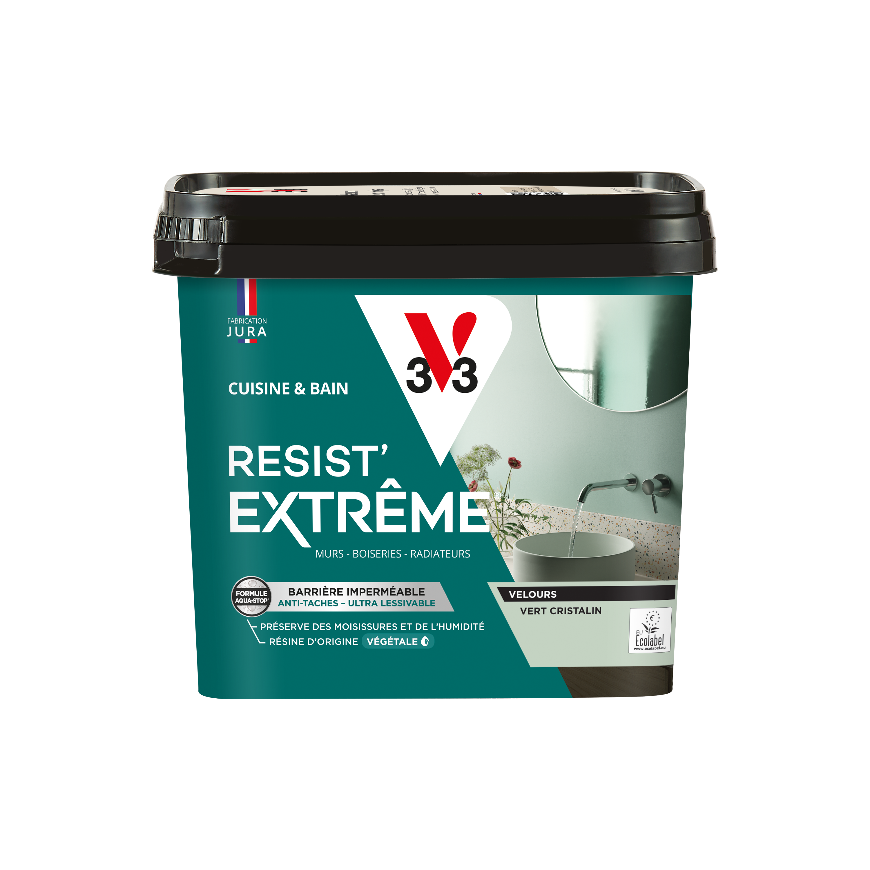 Peinture mur vert cristalin velours V33 Resist extrême cuisine et bain 0.75L - 6