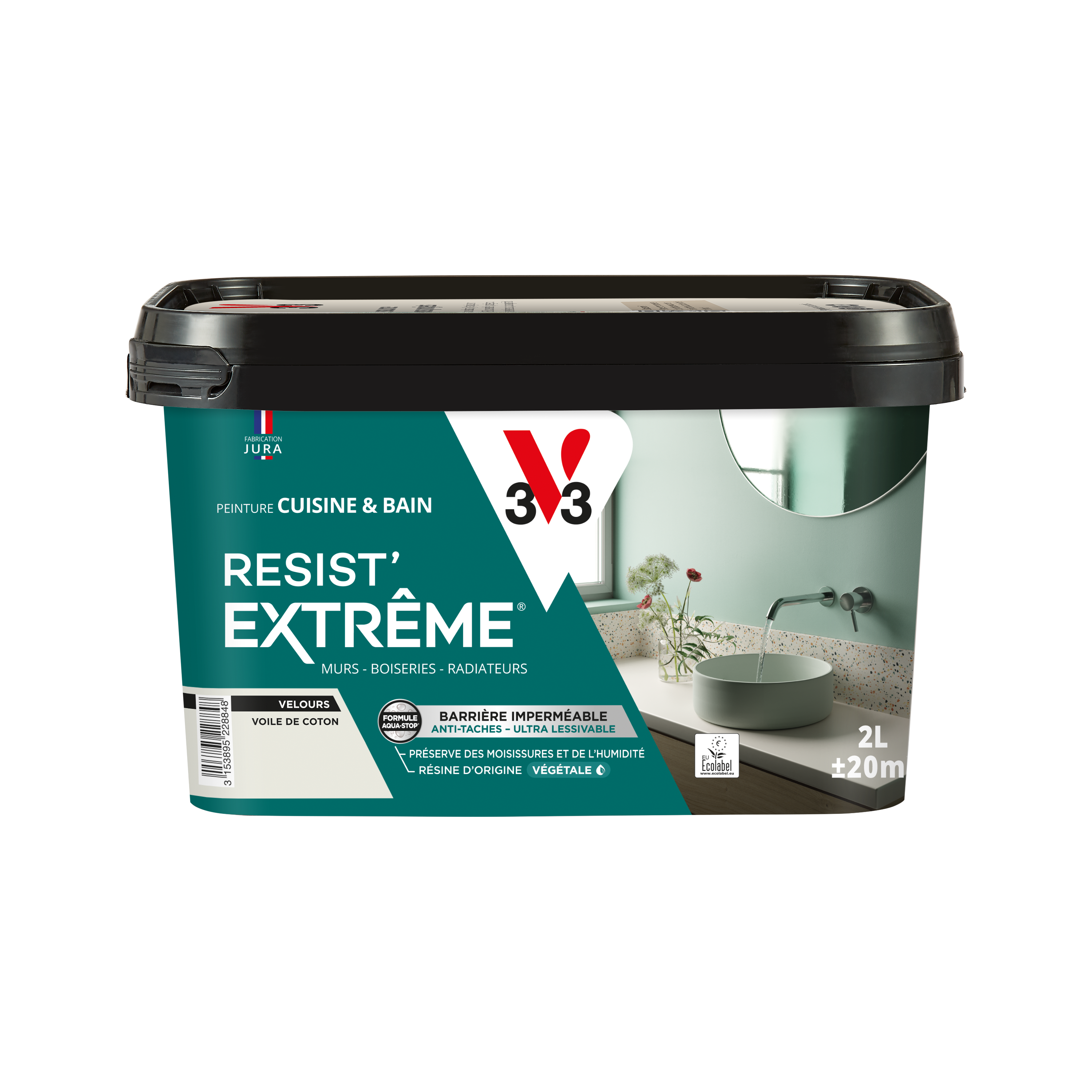 Peinture mur voile de coton velours V33 Resist extrême cuisine et bain 2L - 6