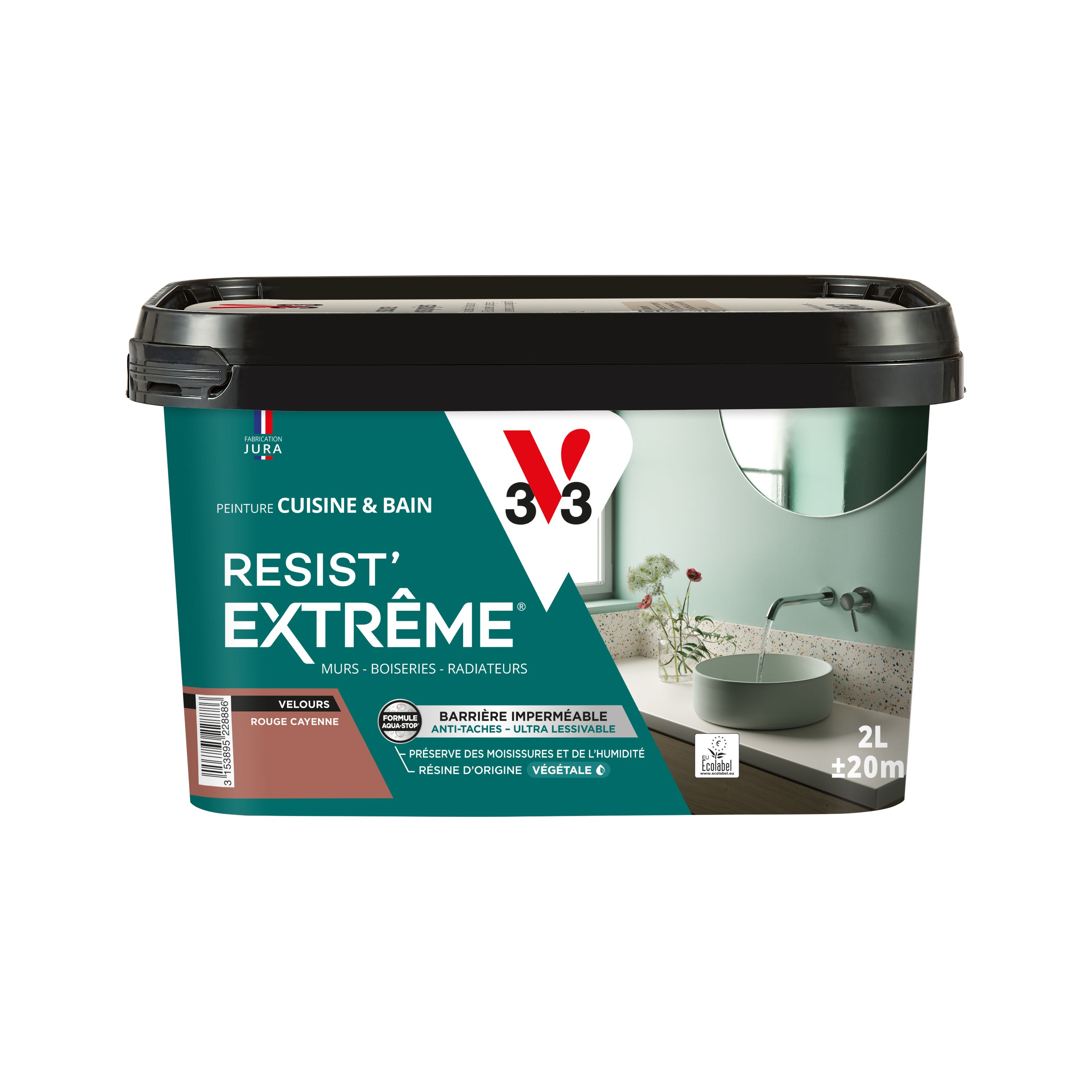 Peinture mur rouge cayenne velours V33 Resist extrême cuisine et bain 2L - 6