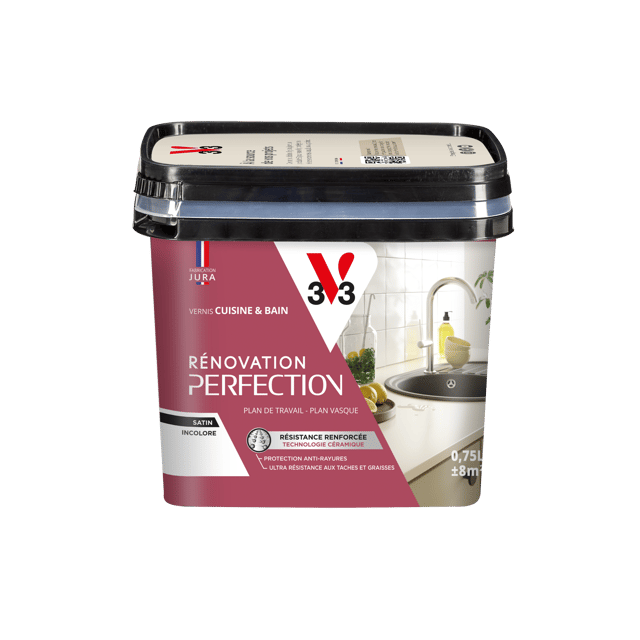 Vernis Rénovation cuisine et bain, V33, incolore satiné, 0.75 l