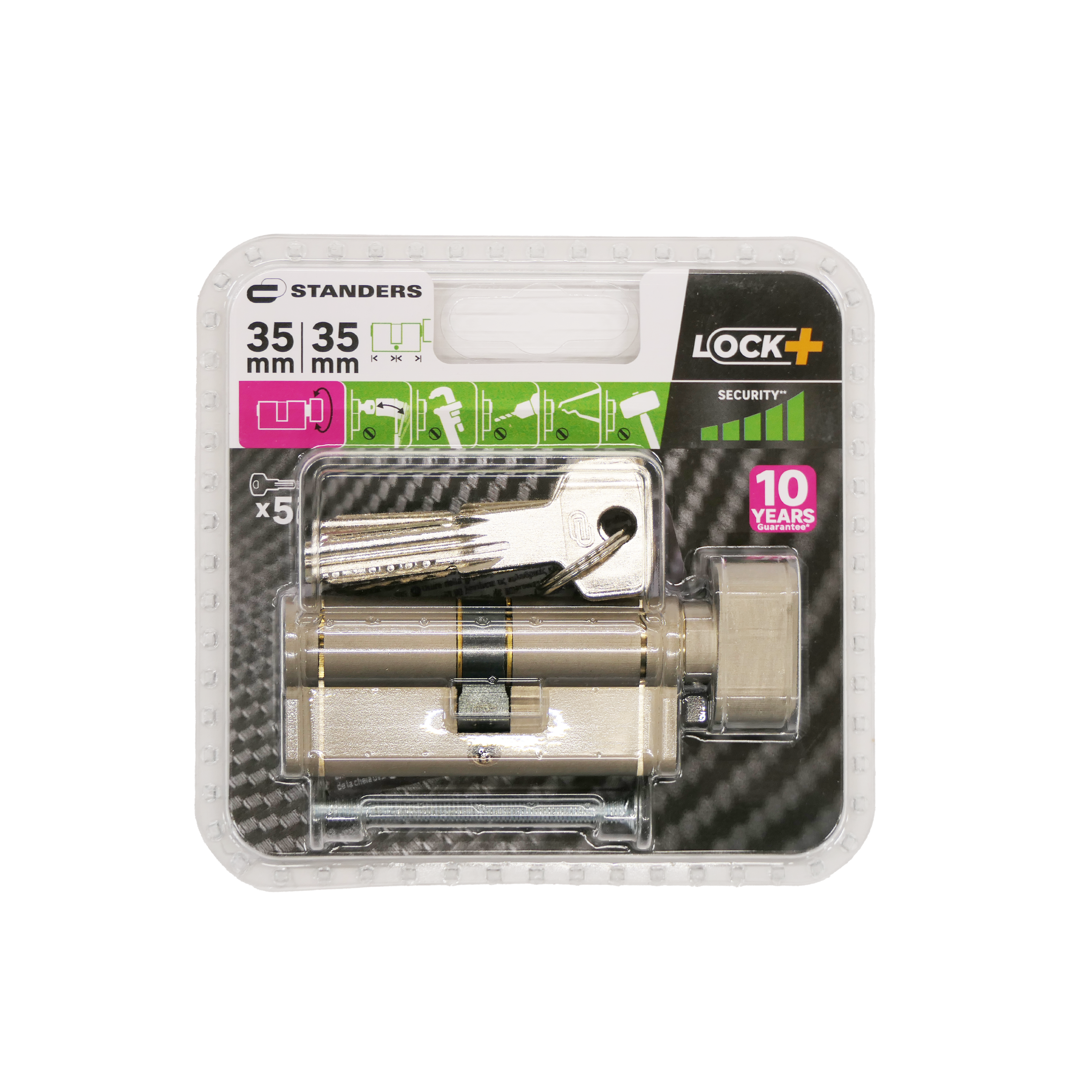 Cylindre de serrure STANDERS Lock+ à bouton L.35 + 35mm 5 clés - 3