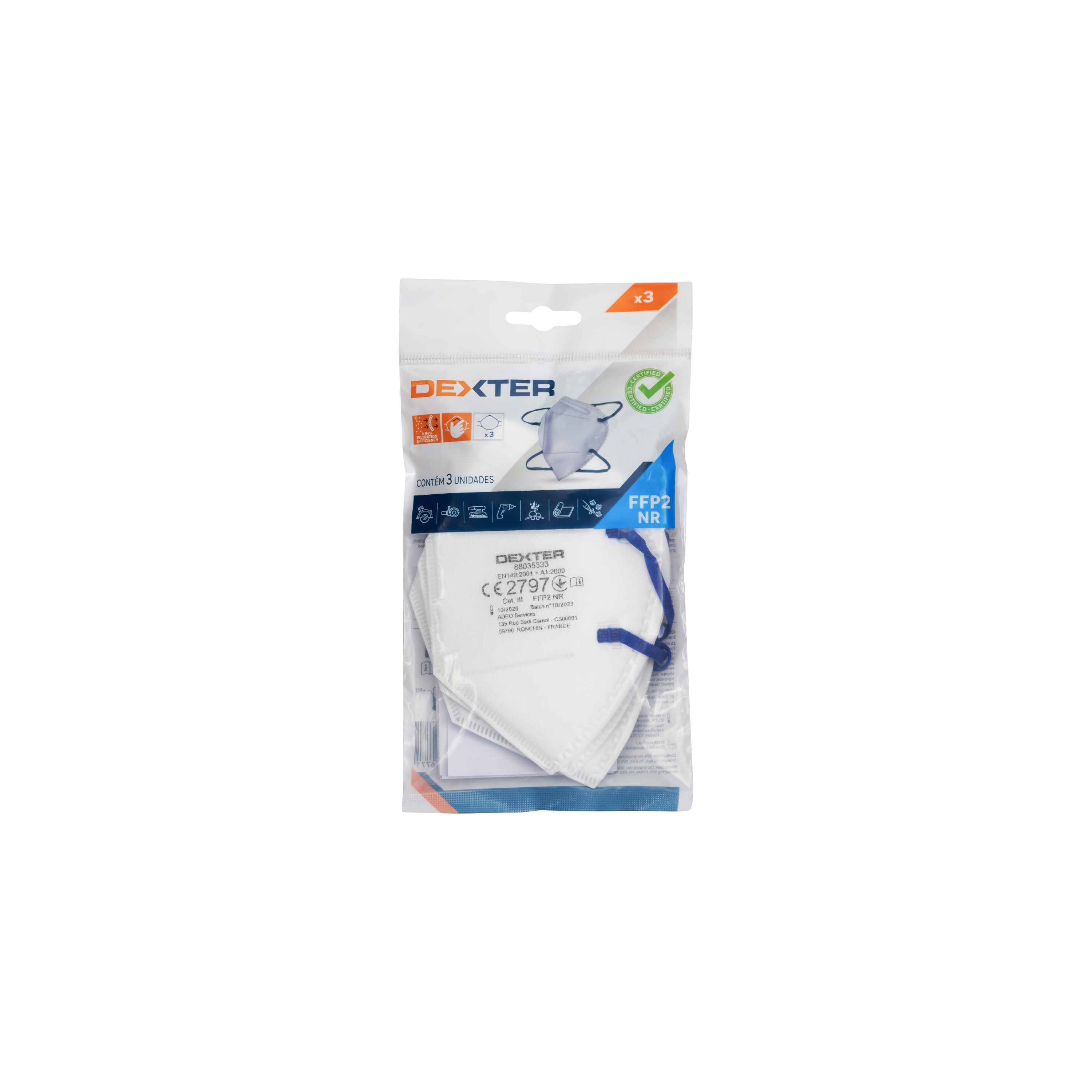 3 Máscaras descartáveis dobráveis FFP2 Dexter - 5