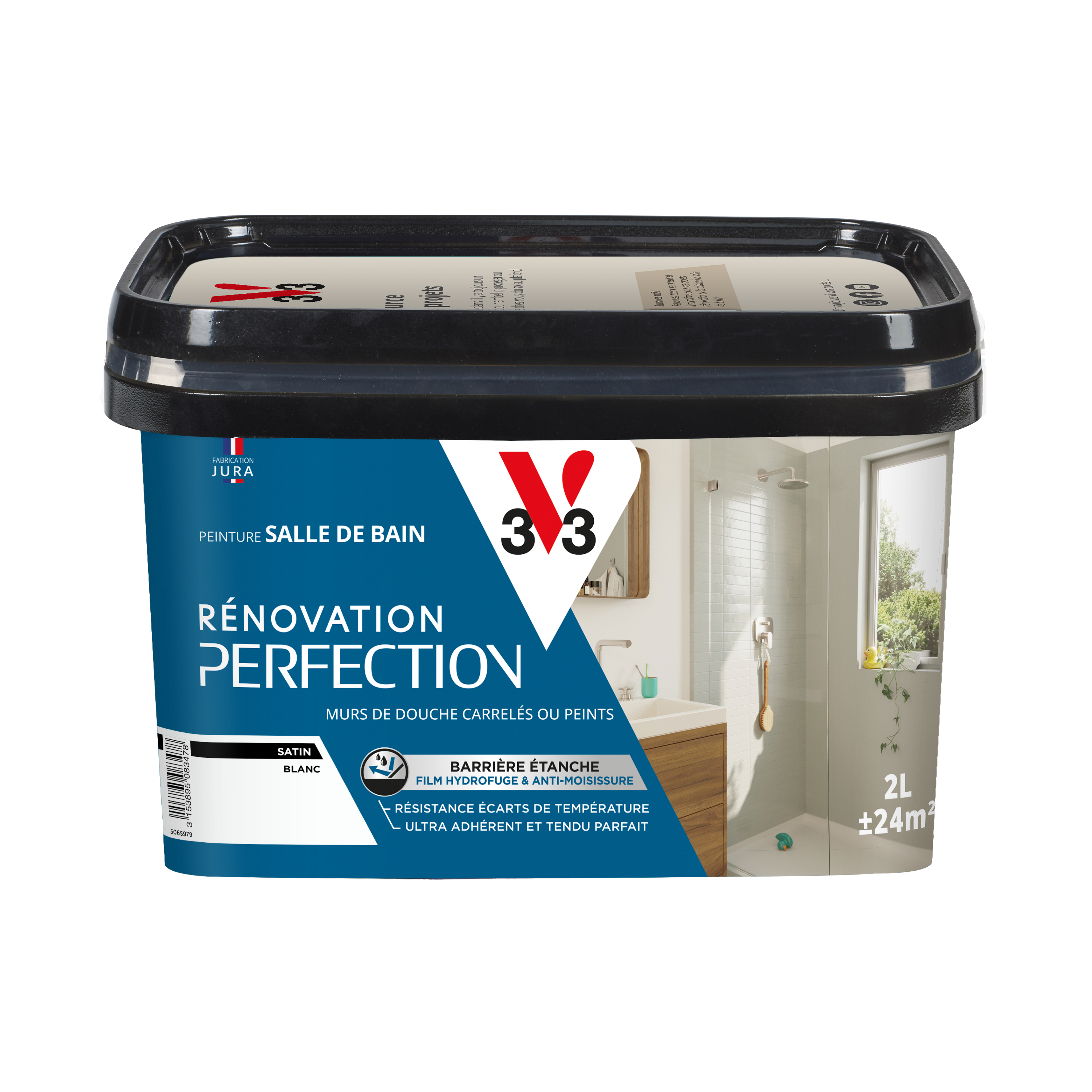 Peinture mur, carrelage blanc satin V33 Rénovation mur de douche 2L - 6