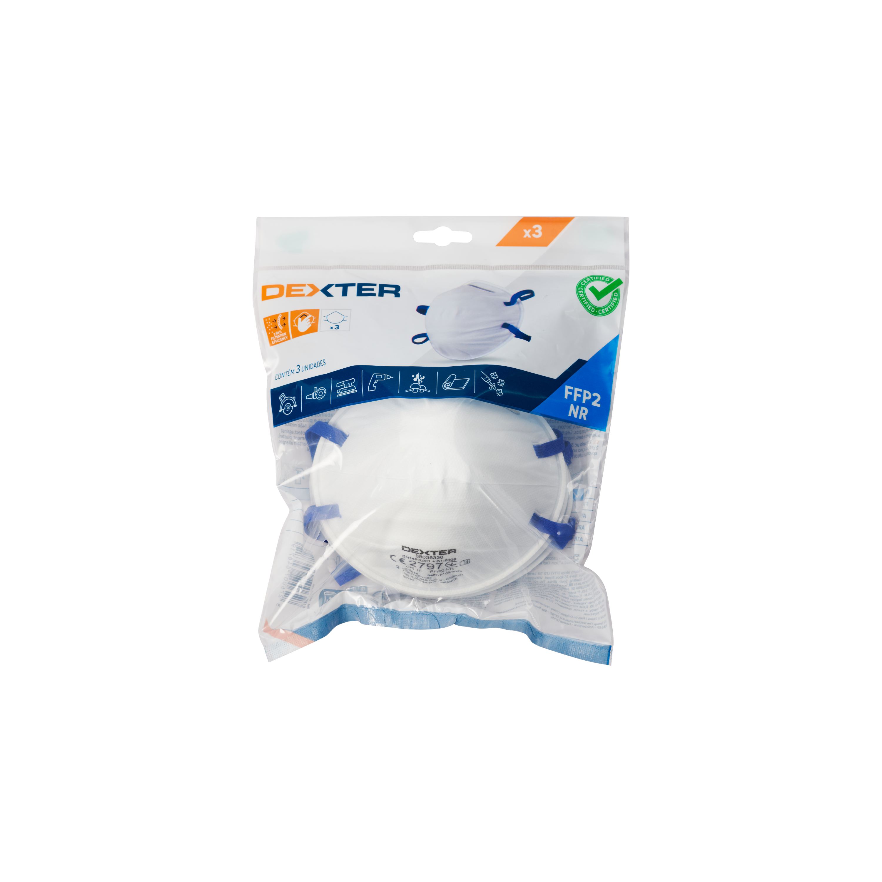 Jednorazowa maska FFP2 3szt. biała DEXTER - 5