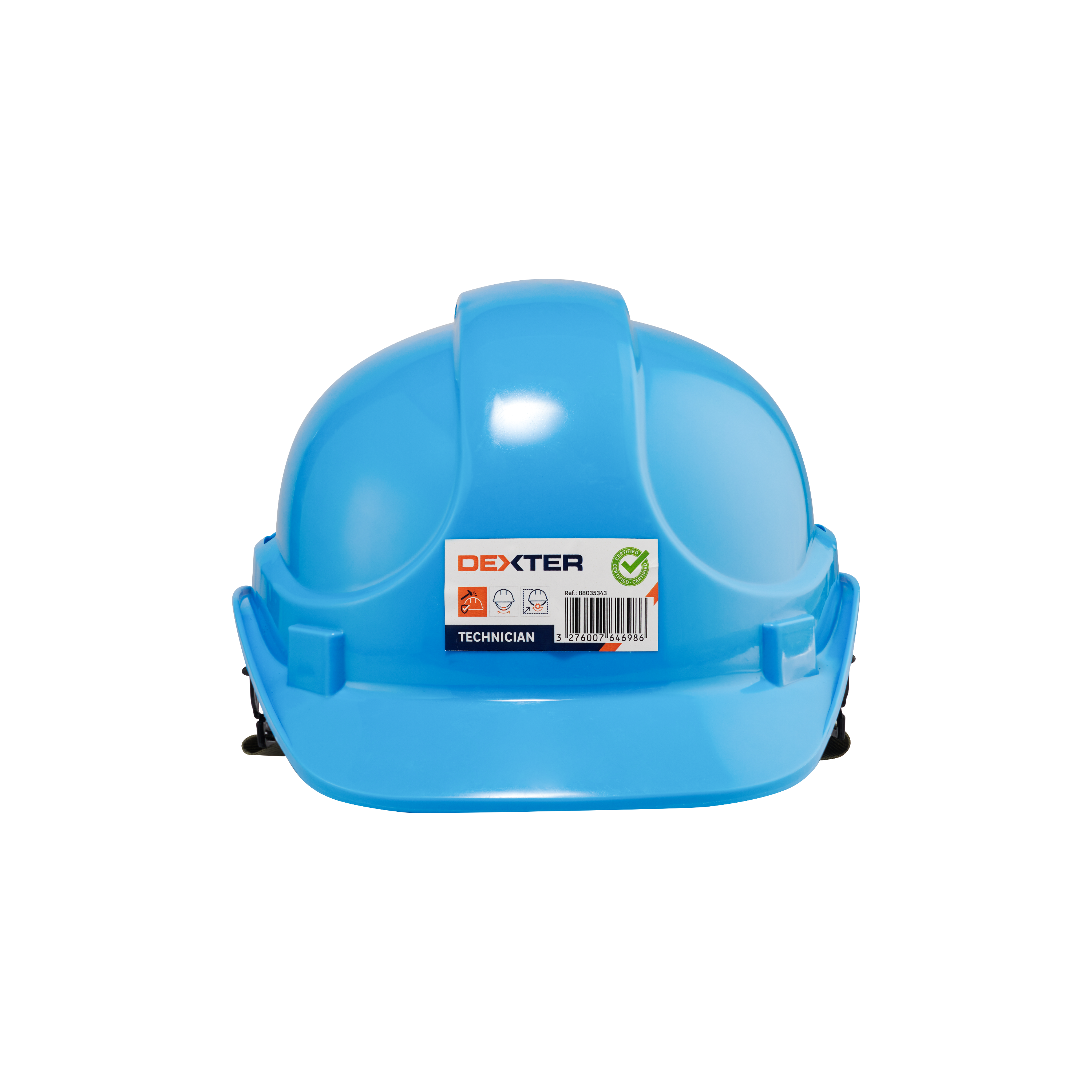 Capacete de segurança regulável com fivela de queixo HDPE e PVC azul Dexter - 4
