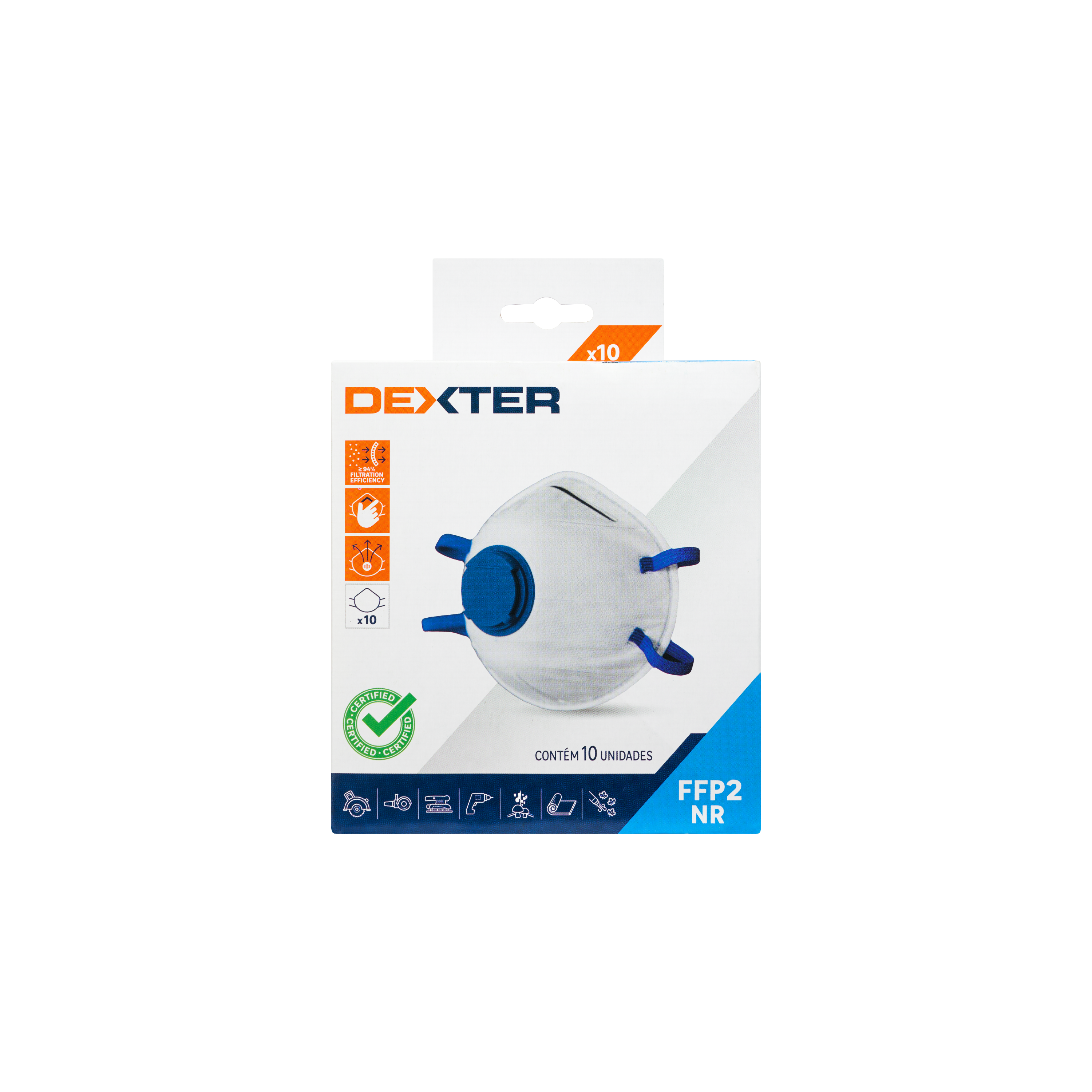 10 Máscaras descartáveis concha com válvula FFP2 Dexter - 3