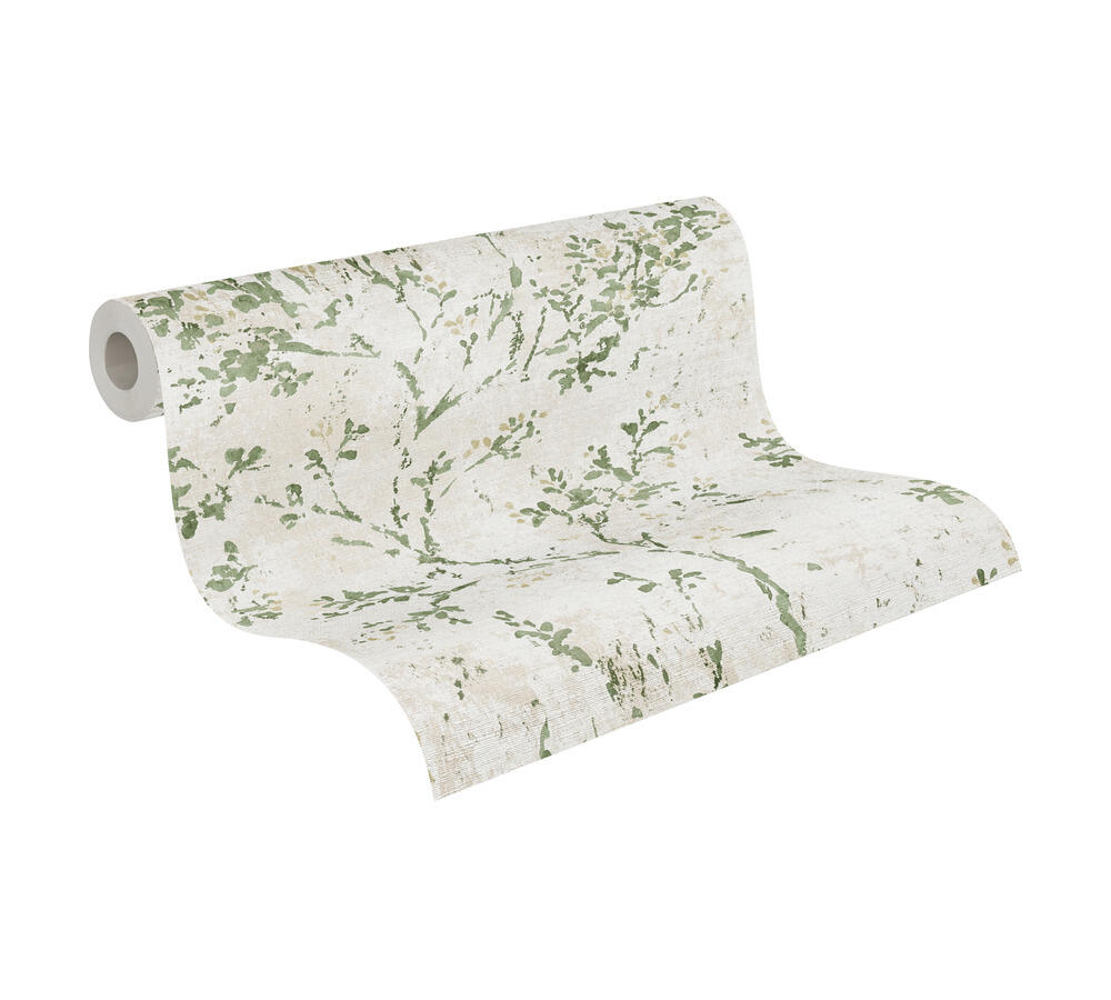 Papier peint intissé Fleur effacée vert et beige - 6