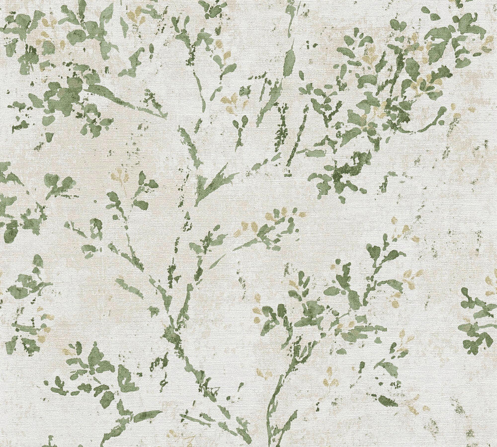Papier peint intissé Fleur effacée vert et beige - 2