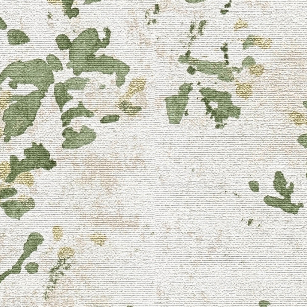Papier peint intissé Fleur effacée vert et beige - 4