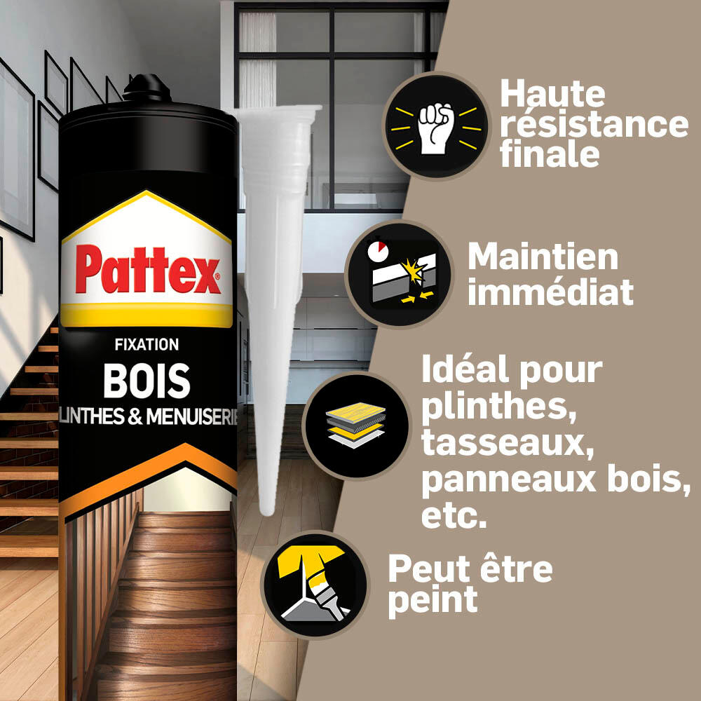 Colle de fixation pâte acrylique Bois PATTEX, 380 g blanc - 3