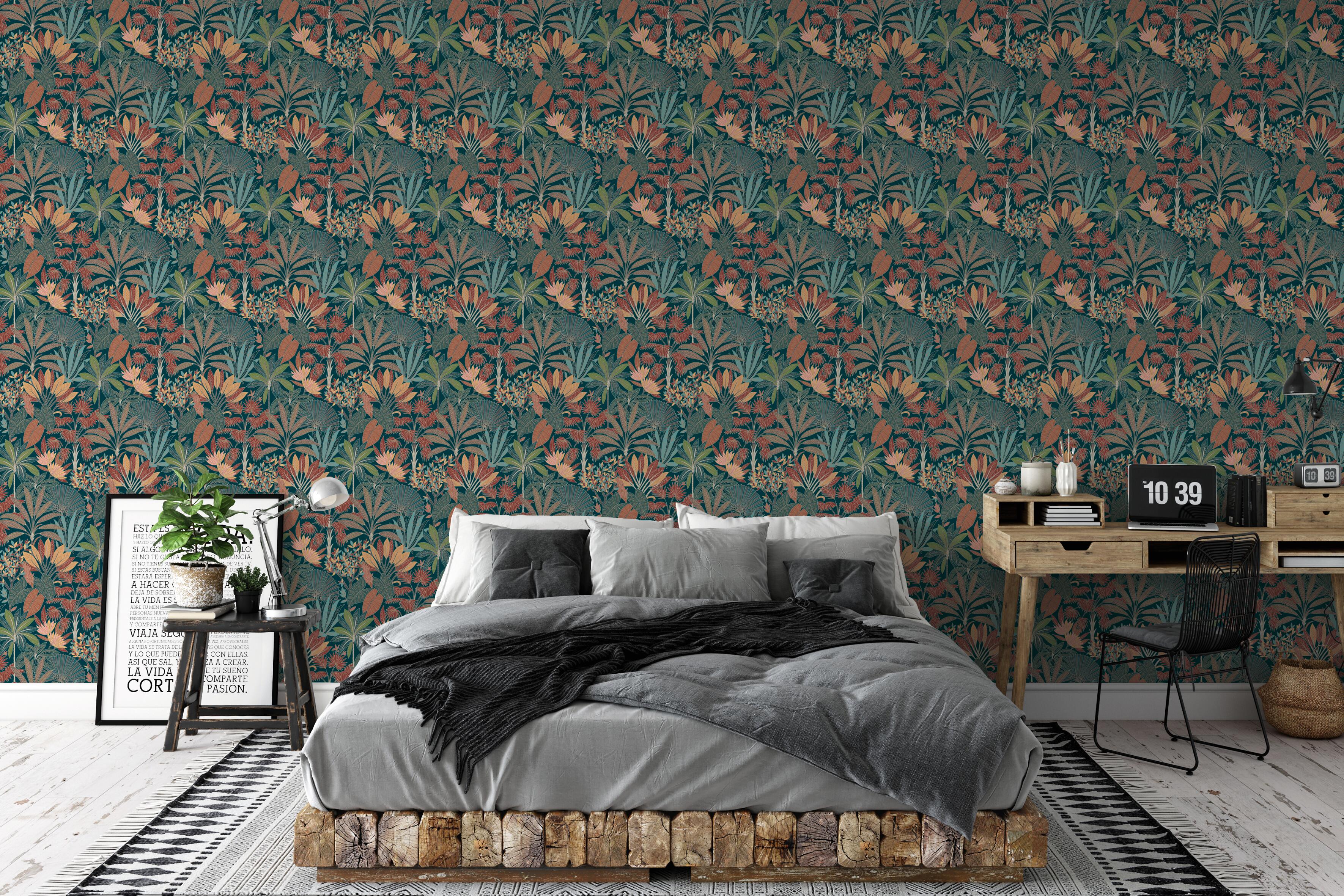 Papel pintado vinilo aplicación cola en pared Naturaleza Tropical dark azul  A.S. CREATION 53cmx10.05m superlavable apto para cocinas o baños - 2
