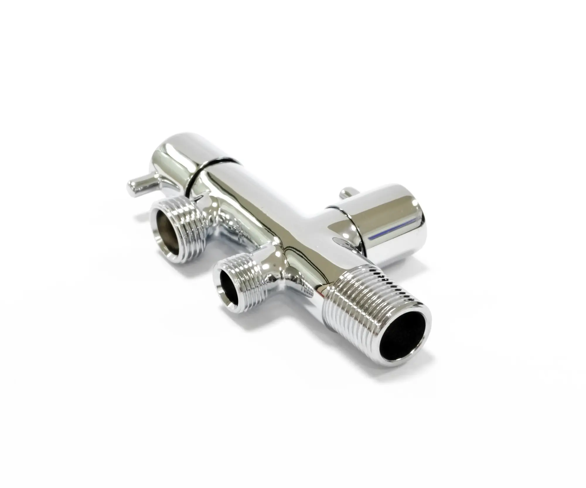 Llave de paso doble salida 1/2 - 1/2 - 3/8 cromo - 3
