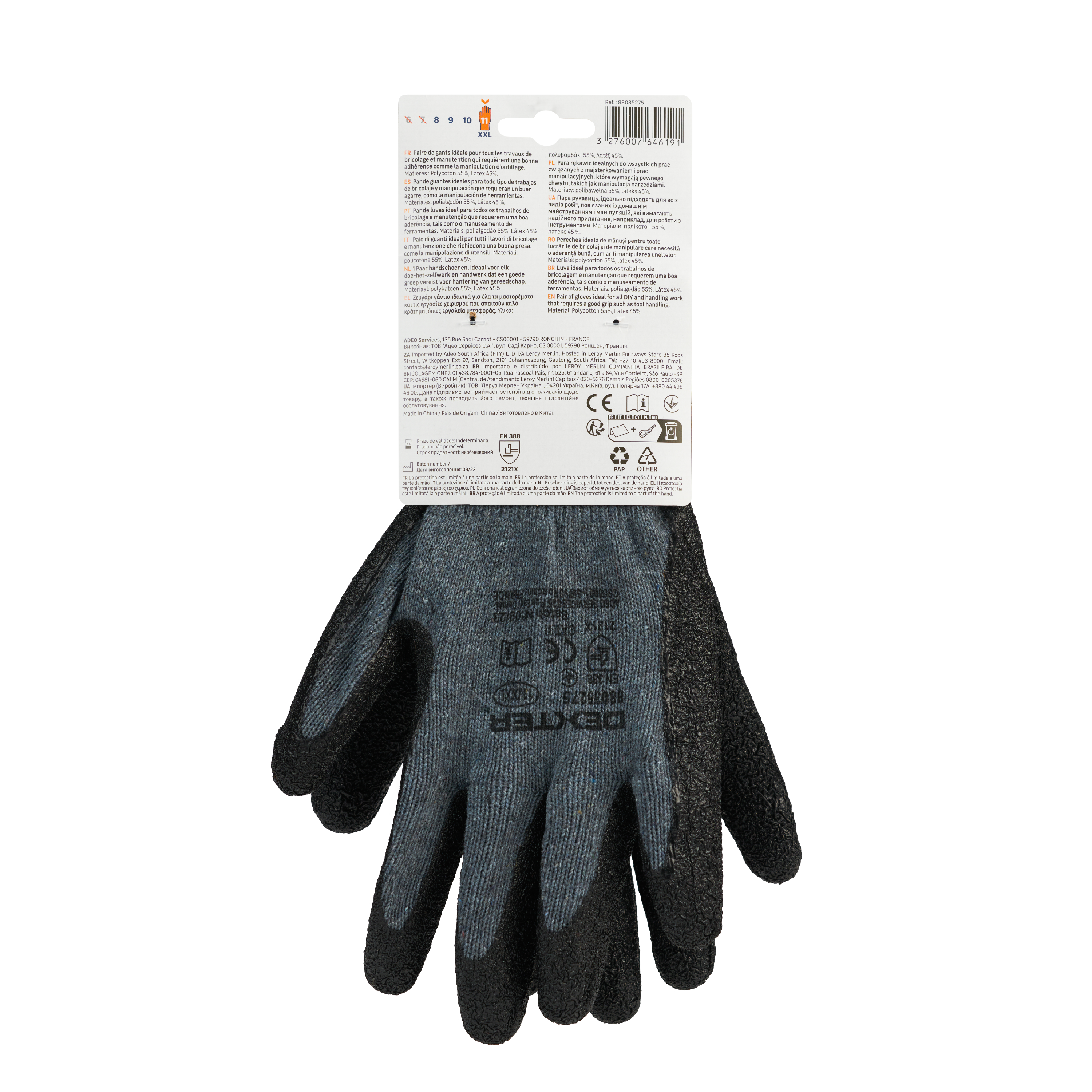 Luvas de algodão e latex tamanho 11XXL Dexter - 5