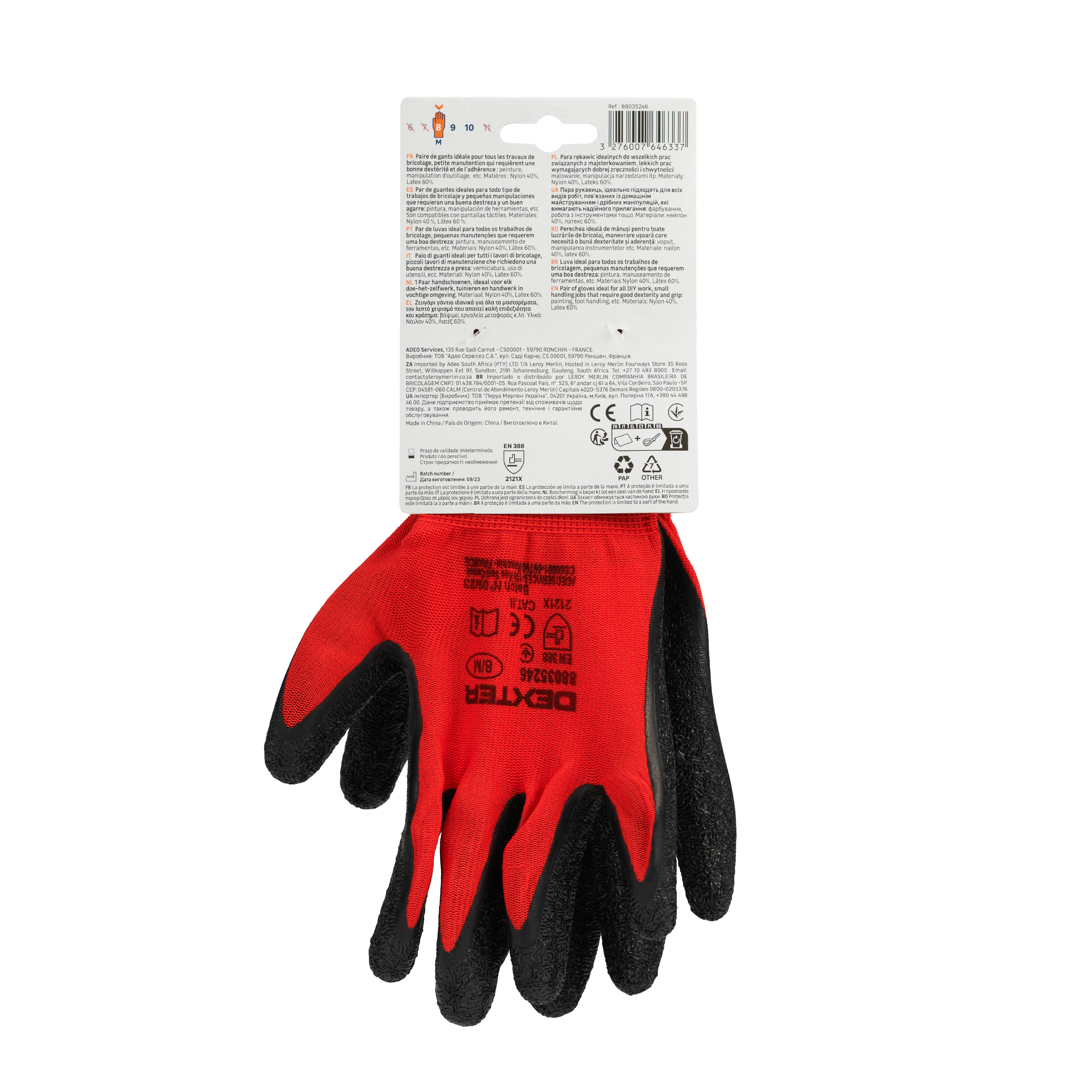 Guantes Trabajo Nylon / Latex DEXTER - Talla 8 - 5