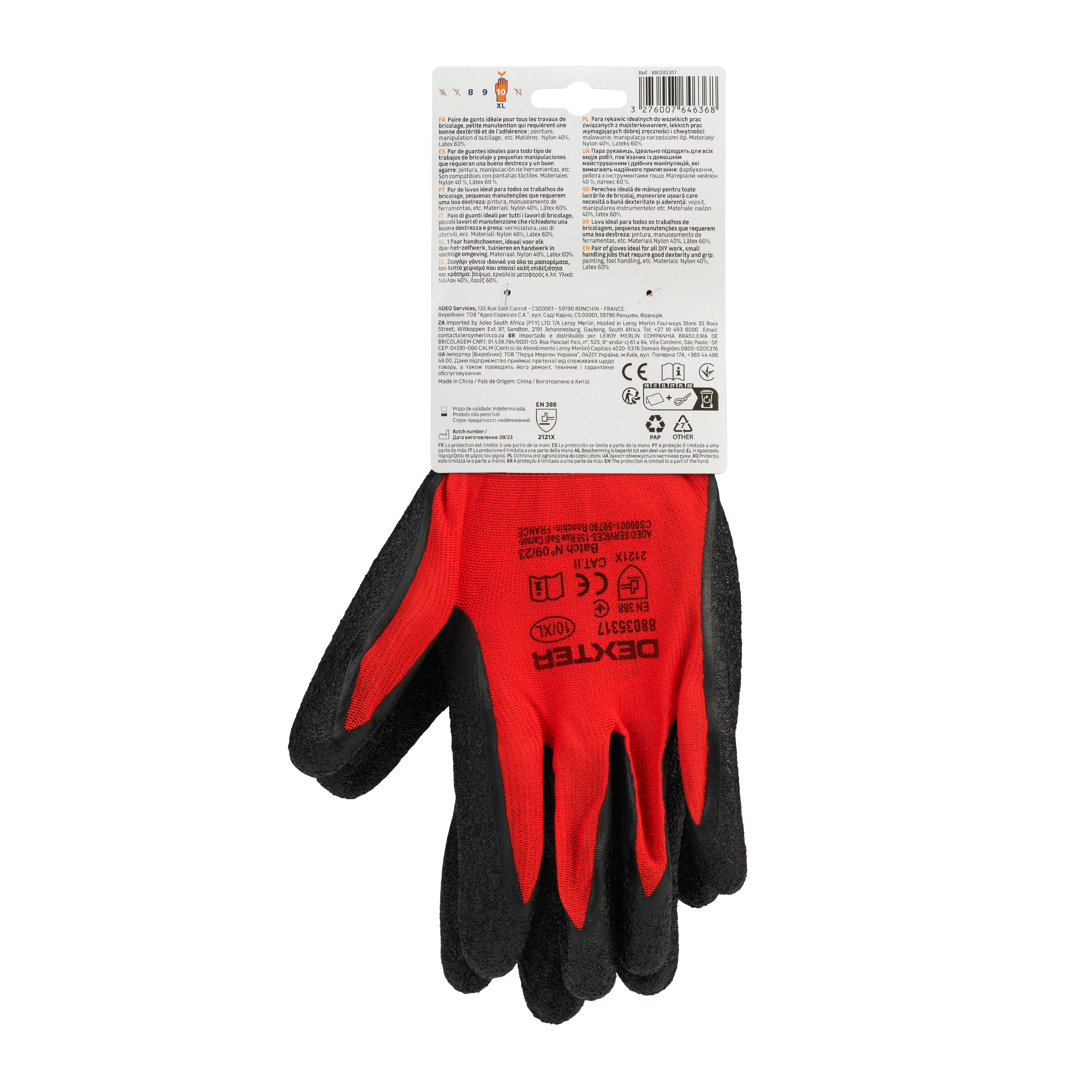 Luvas universais touchscreen de nylon e latex tamanho 10XL Dexter - 5