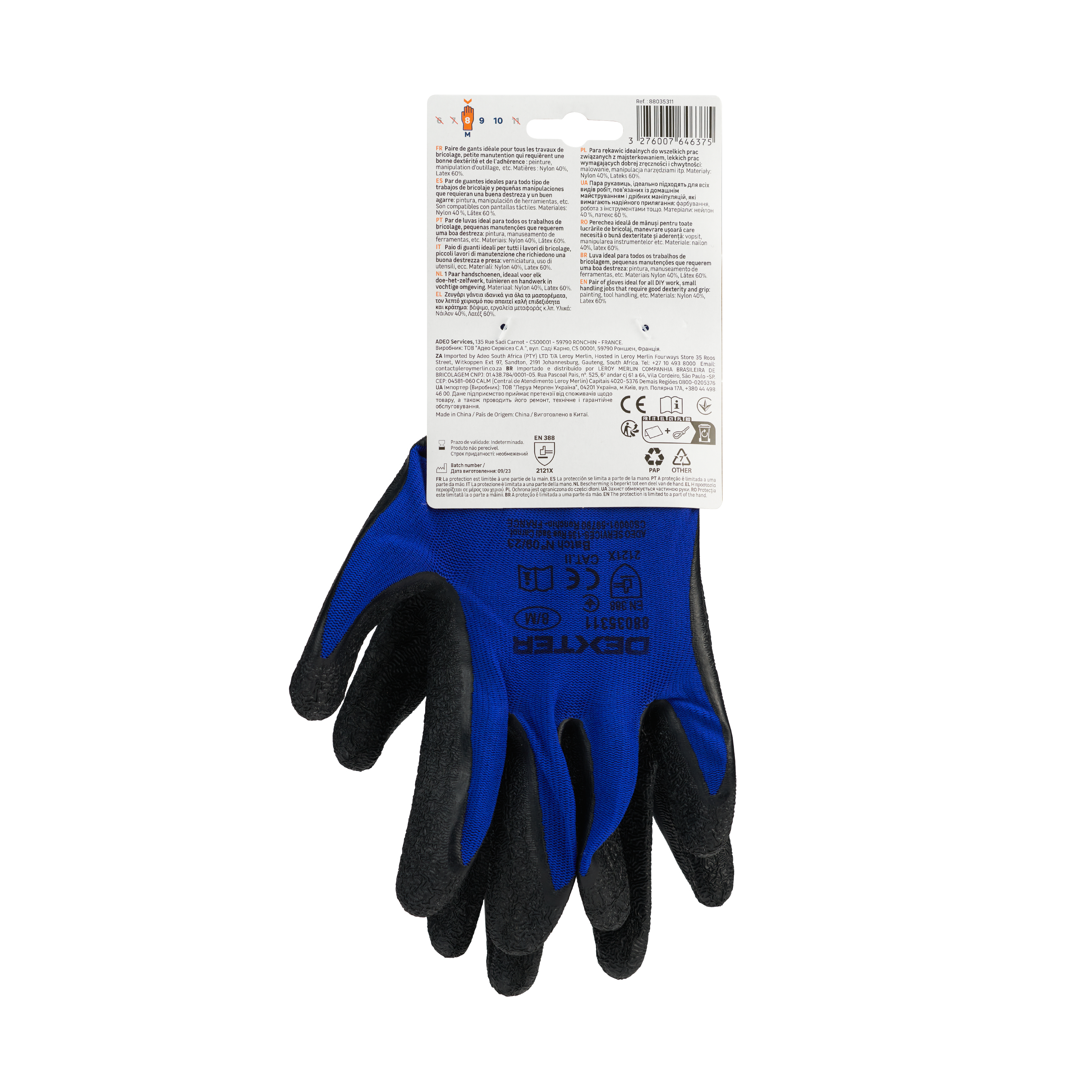 Luvas universais touchscreen de nylon e latex tamanho 8M Dexter - 5