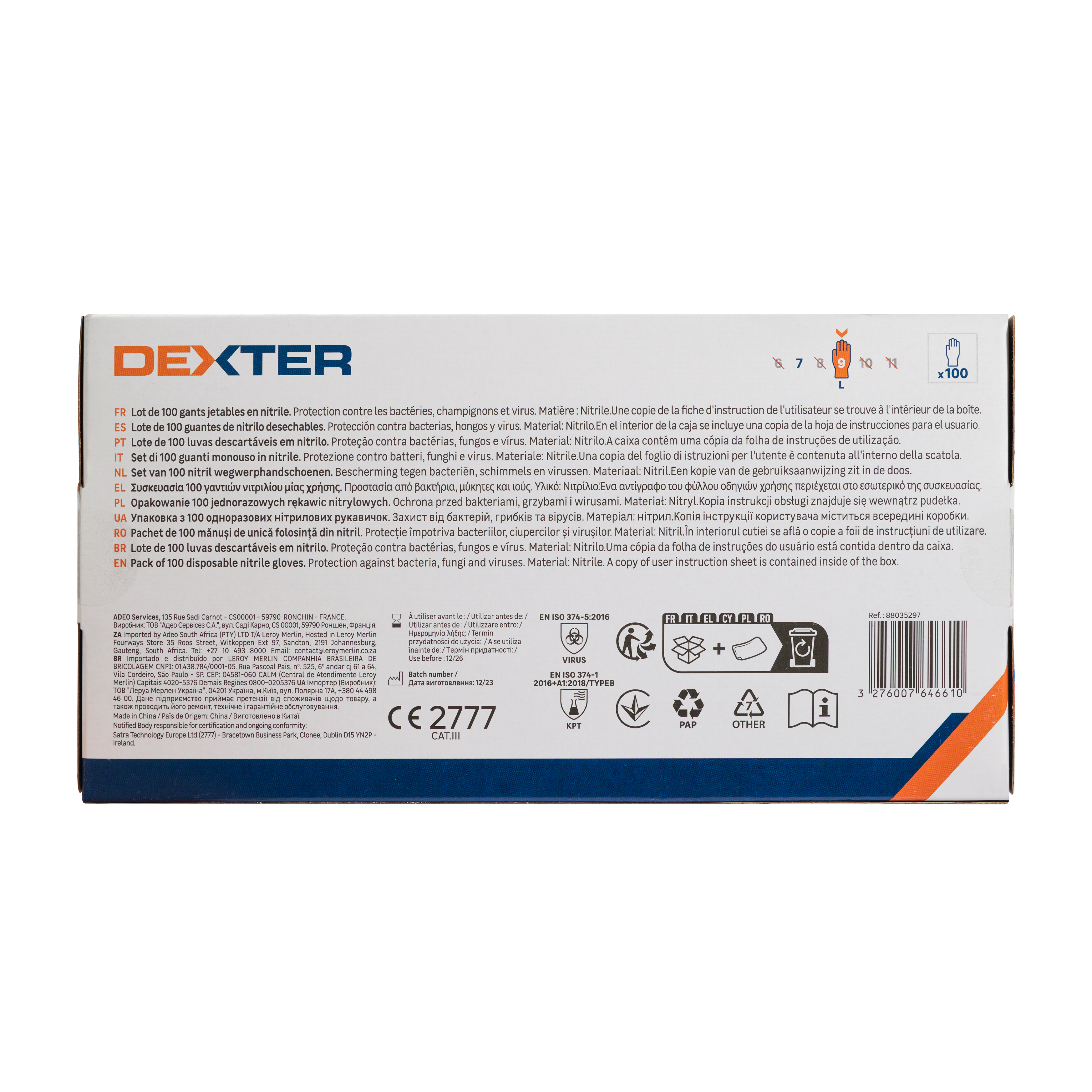 100 luvas descartáveis nitrilo azul sem pó tamanho 9L Dexter - 2