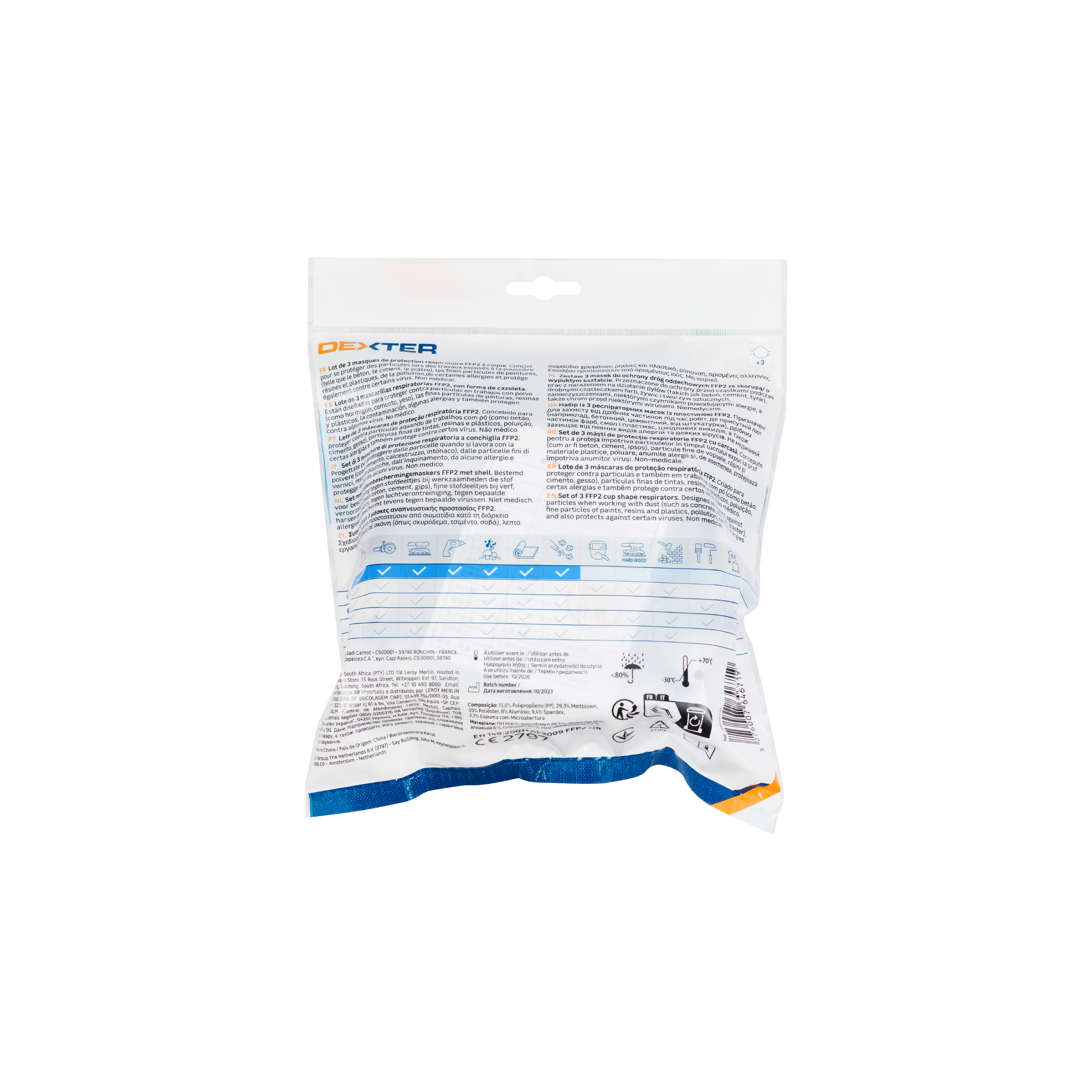 Jednorazowa maska FFP2 3szt. biała DEXTER - 4