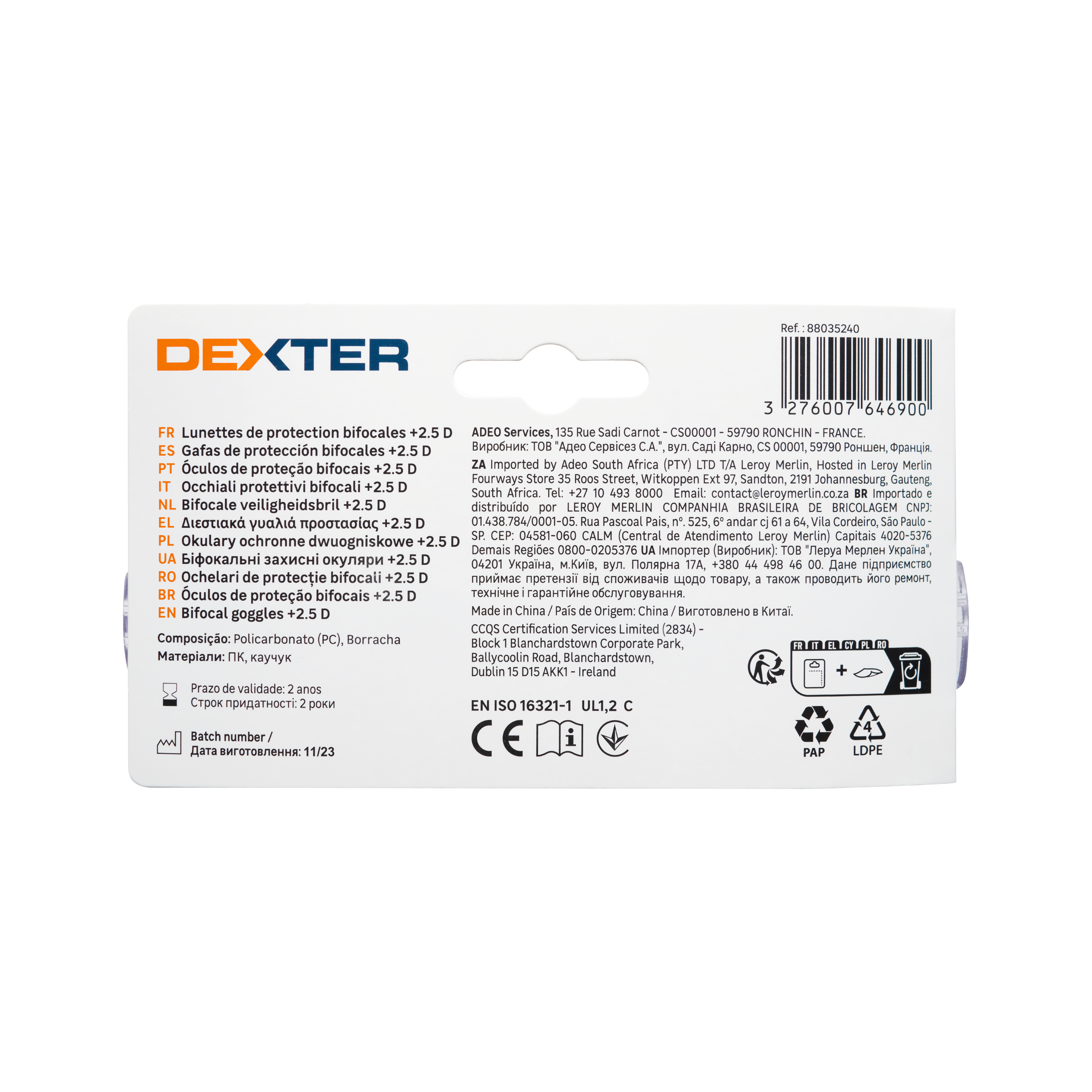 Óculos de proteção com lentes bifocais policarbonato de 2,5 dióptrias Dexter - 5