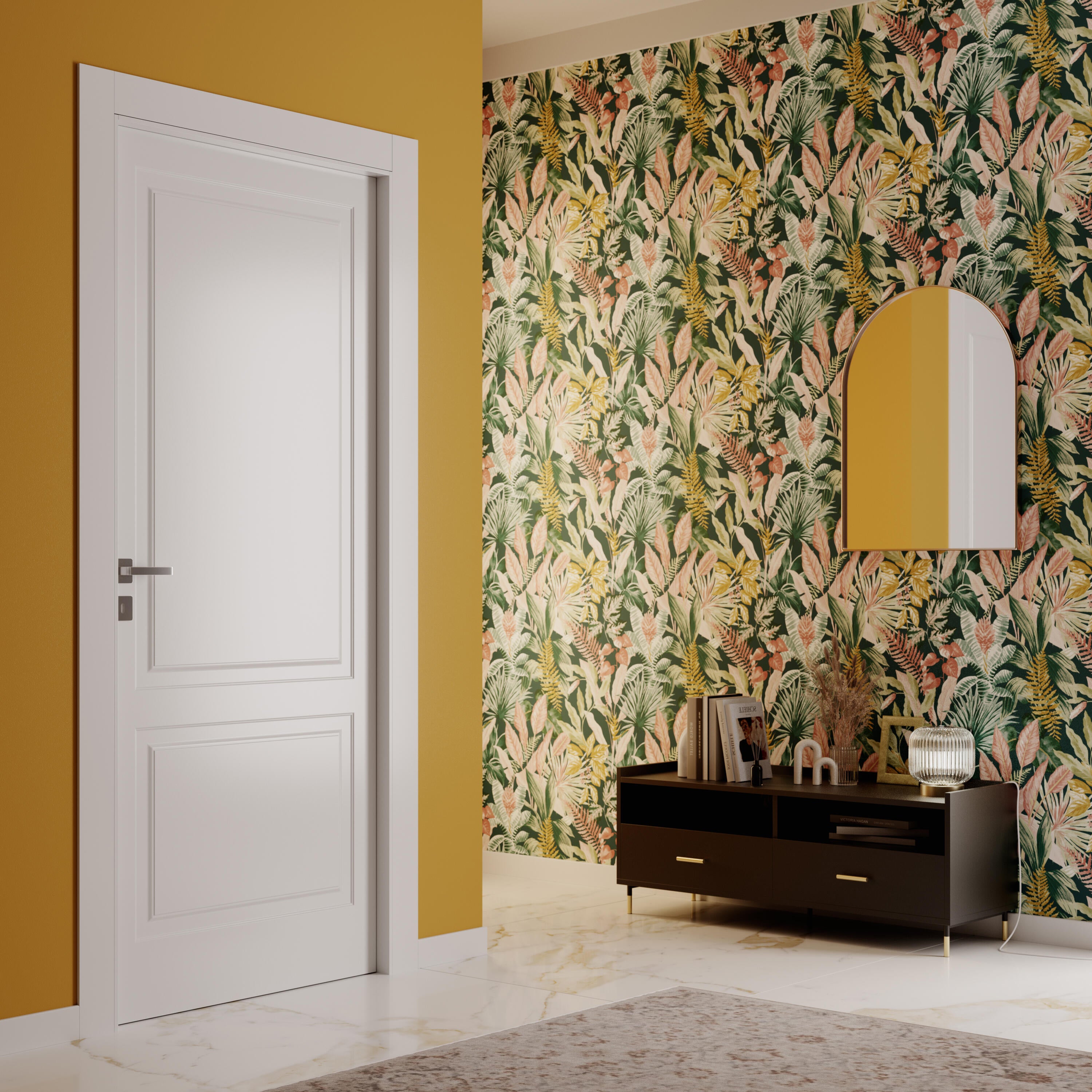 Papel pintado vinilo aplicación cola en pared Floral vegetal Havana multicolor  INSPIRE 53cmx10.05m lavable - 9