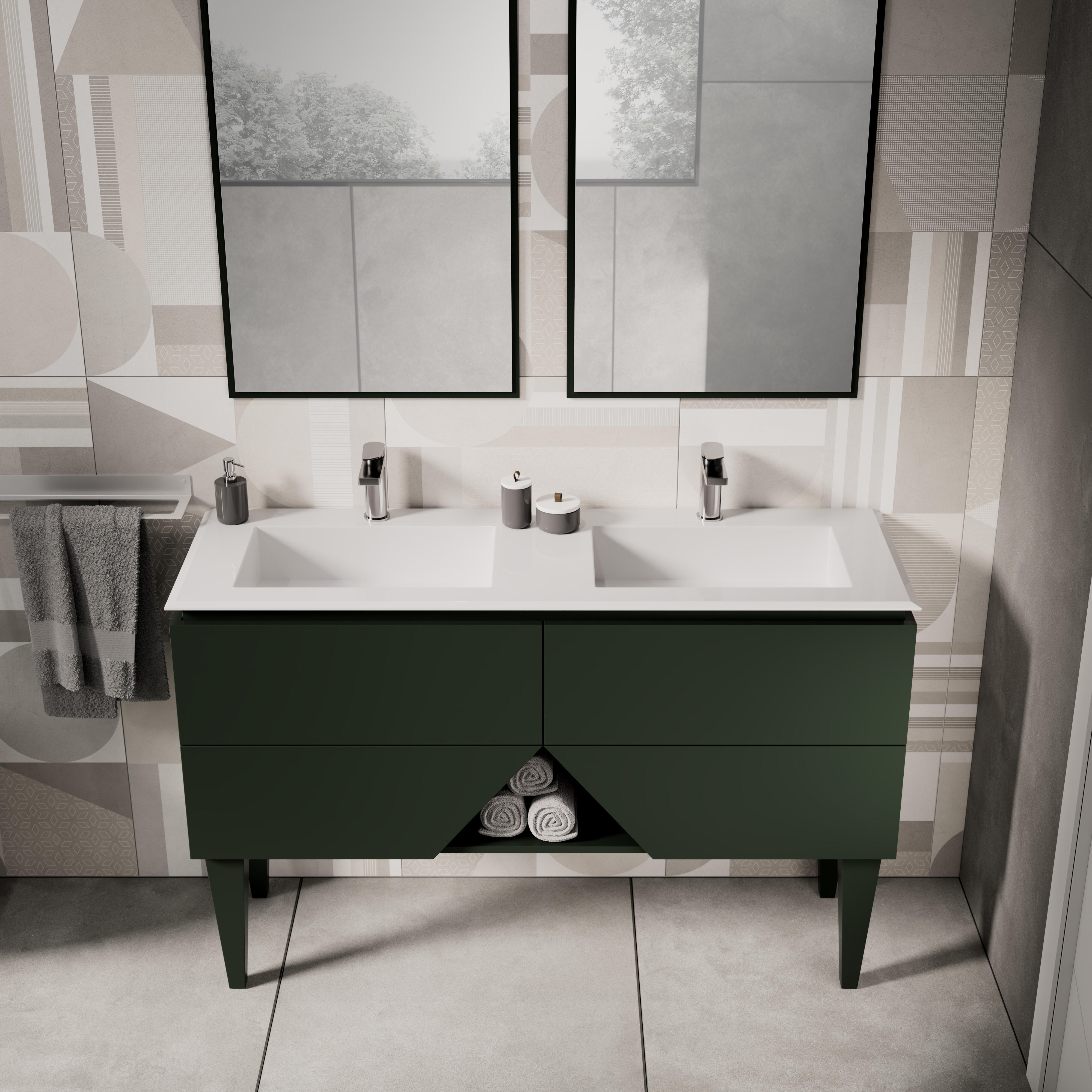 Piedino mobili da bagno (componibile) vintage verde opaco H 35 cm 2 pezzi - 2