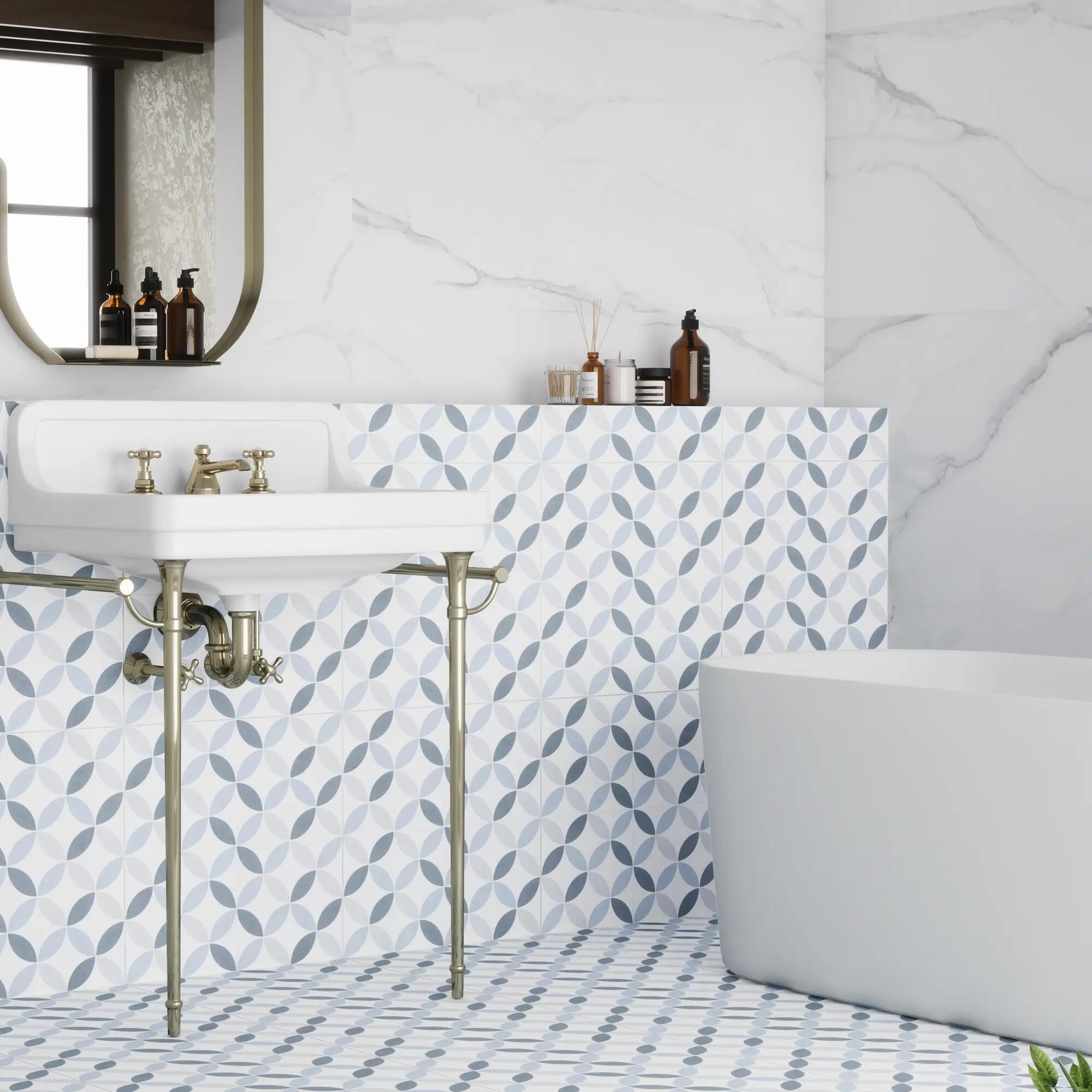 Suelo/azulejo porcelánico vintage efecto hidráulico blu 45x45 cm c3 pamesa