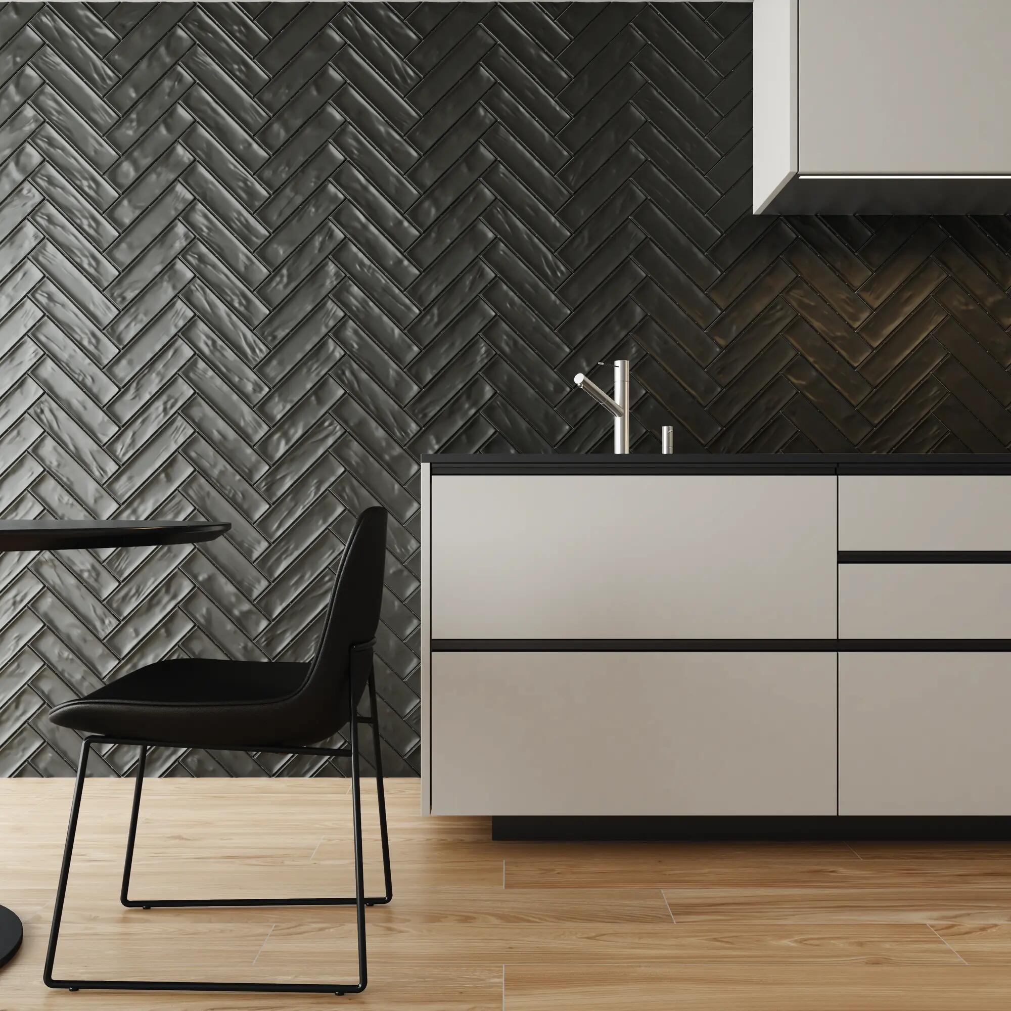 Azulejo cerámico mayolica efecto zellige negro mate 30x7.5 cm pamesa