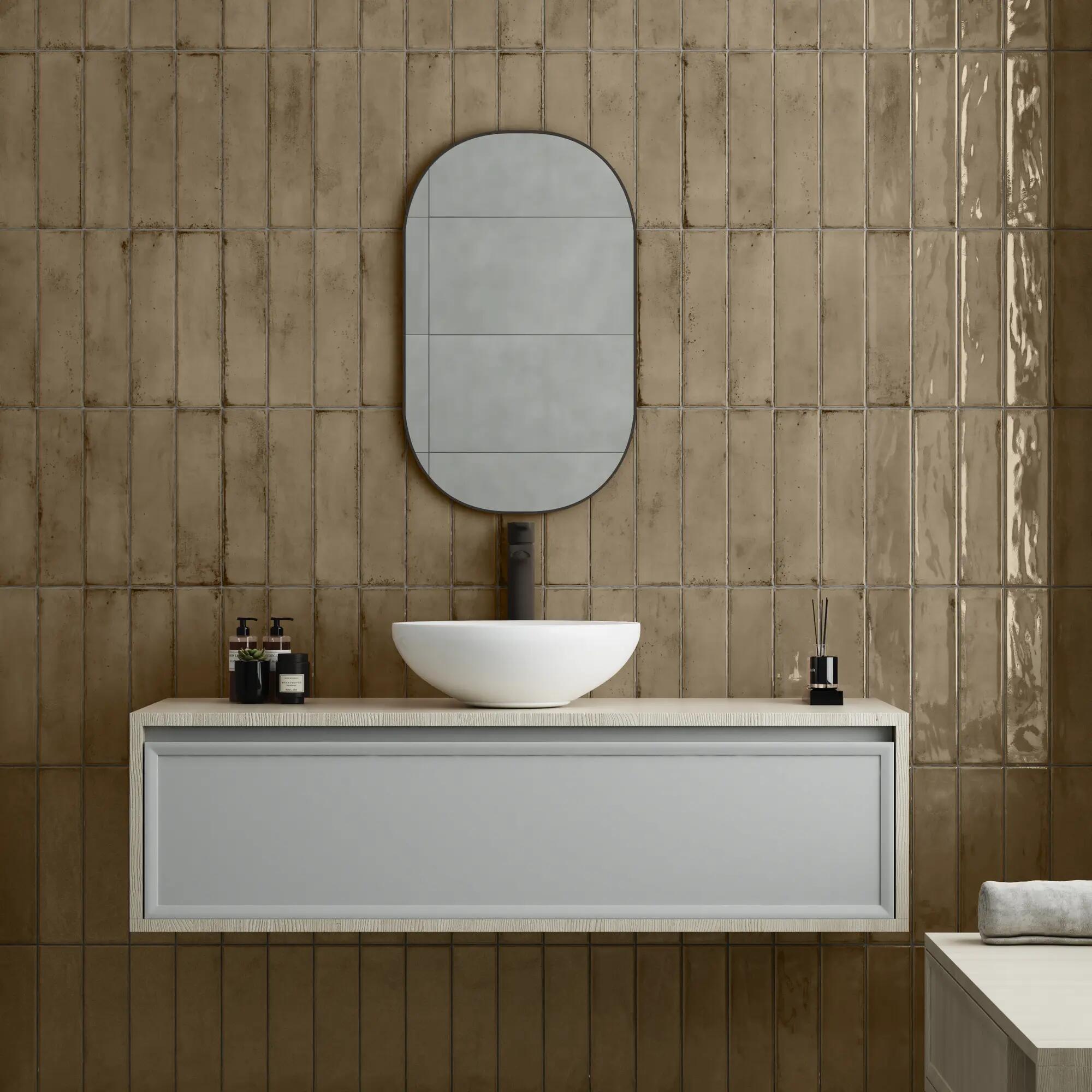 Azulejo cerámico grace efecto zellige taupe 30x7.5 cm pamesa