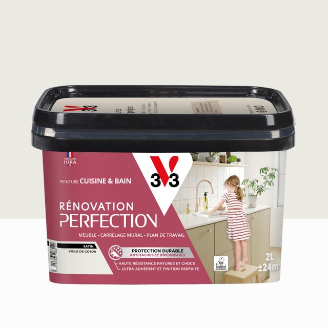 Peinture meuble voile de coton satin V33 Rénovation cuisine et bain 2L