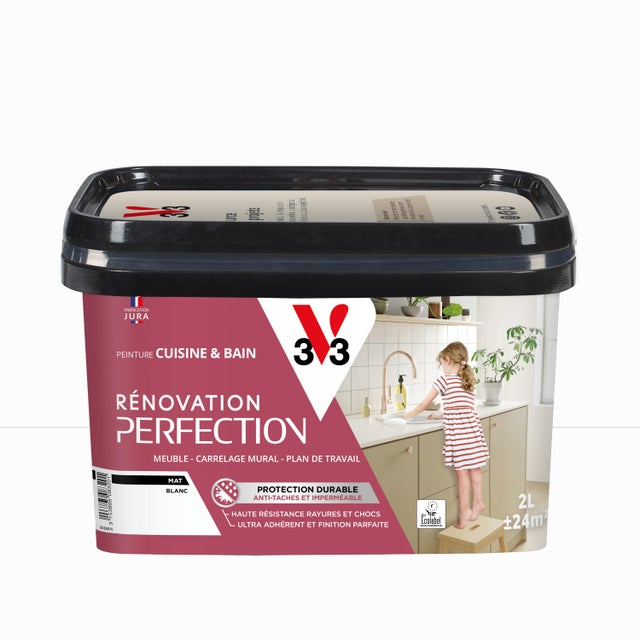 Peinture meuble blanc mat V33 Rénovation cuisine et bain 2L