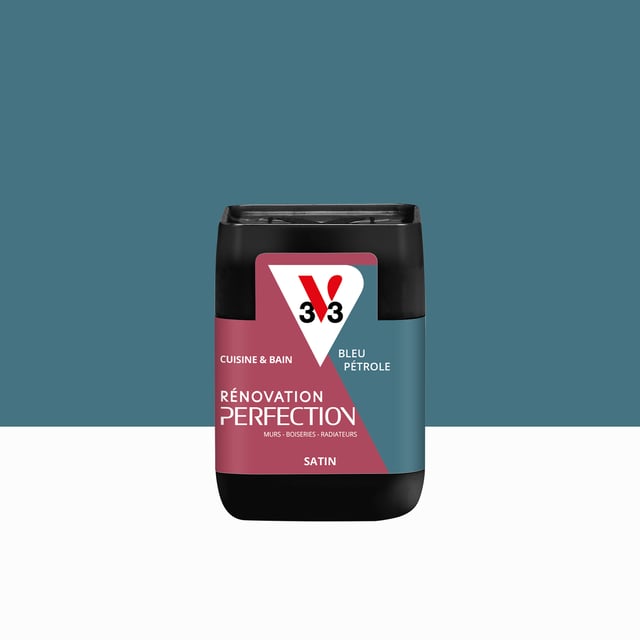 Testeur peinture meuble bleu pétrole satin V33 Rénovation cuisine et bain 75ml