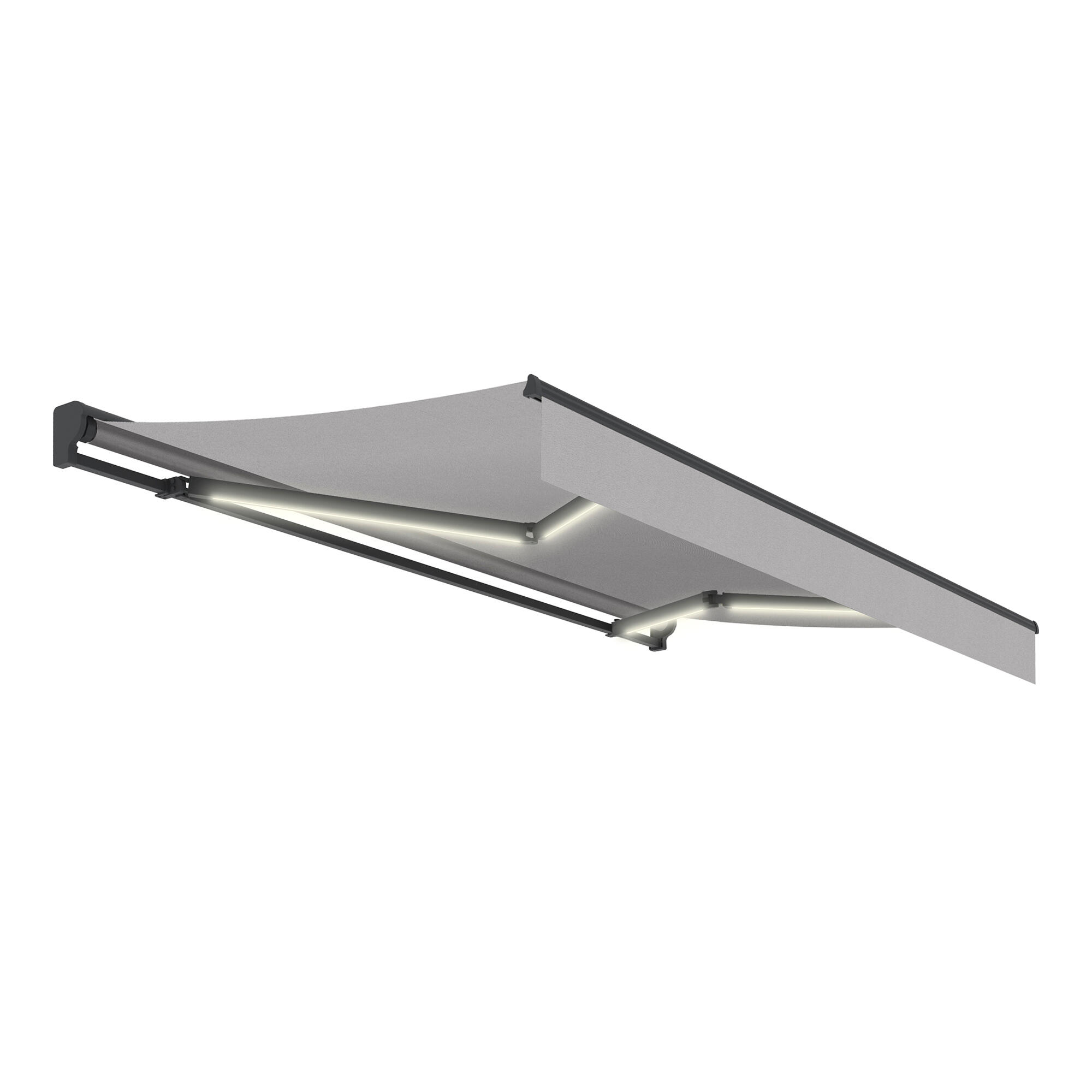 Toldo osaka con led motorizado estructura y tela gris de 4x2.5 m